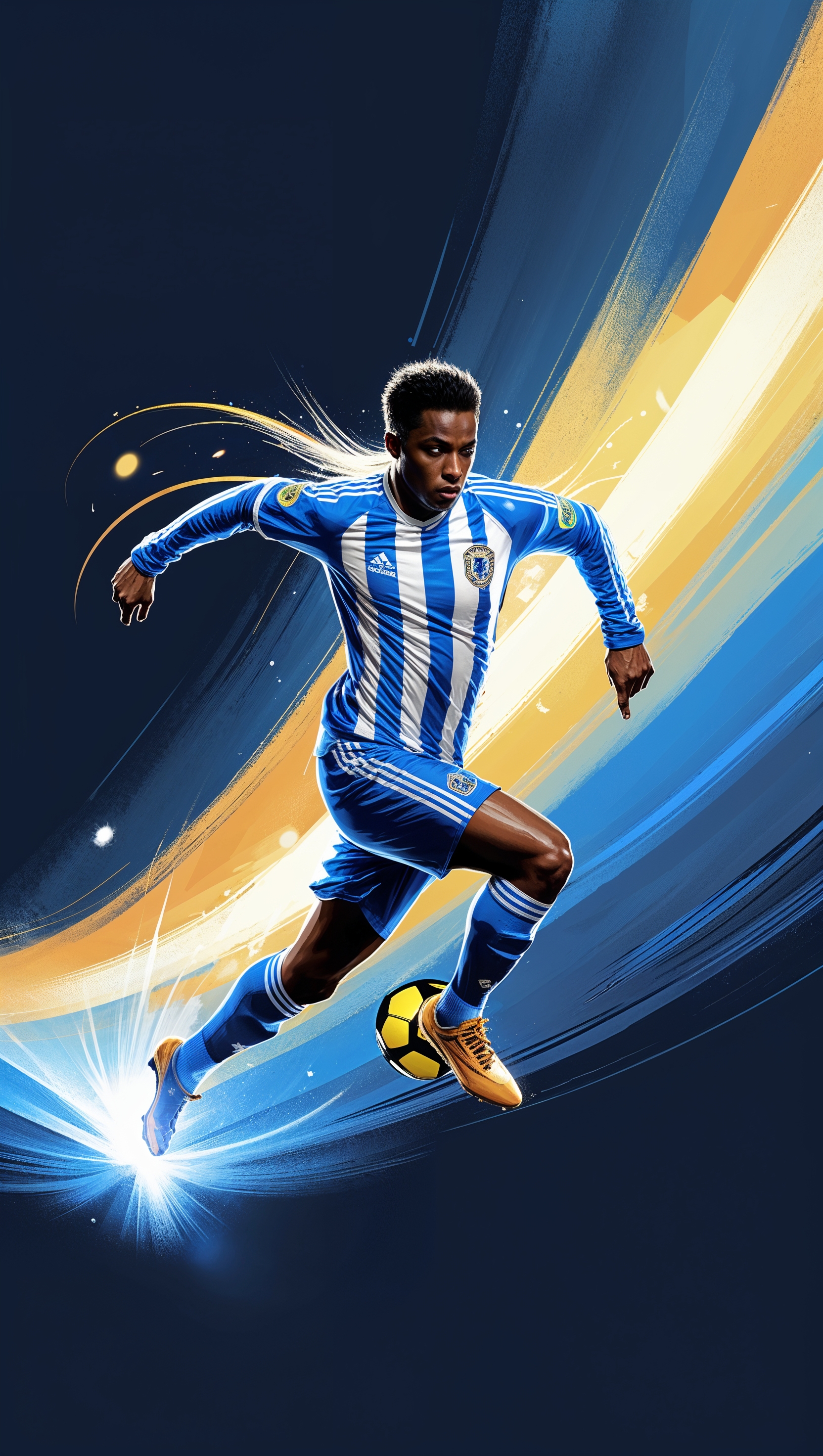 Graphic design of a running player with light effects