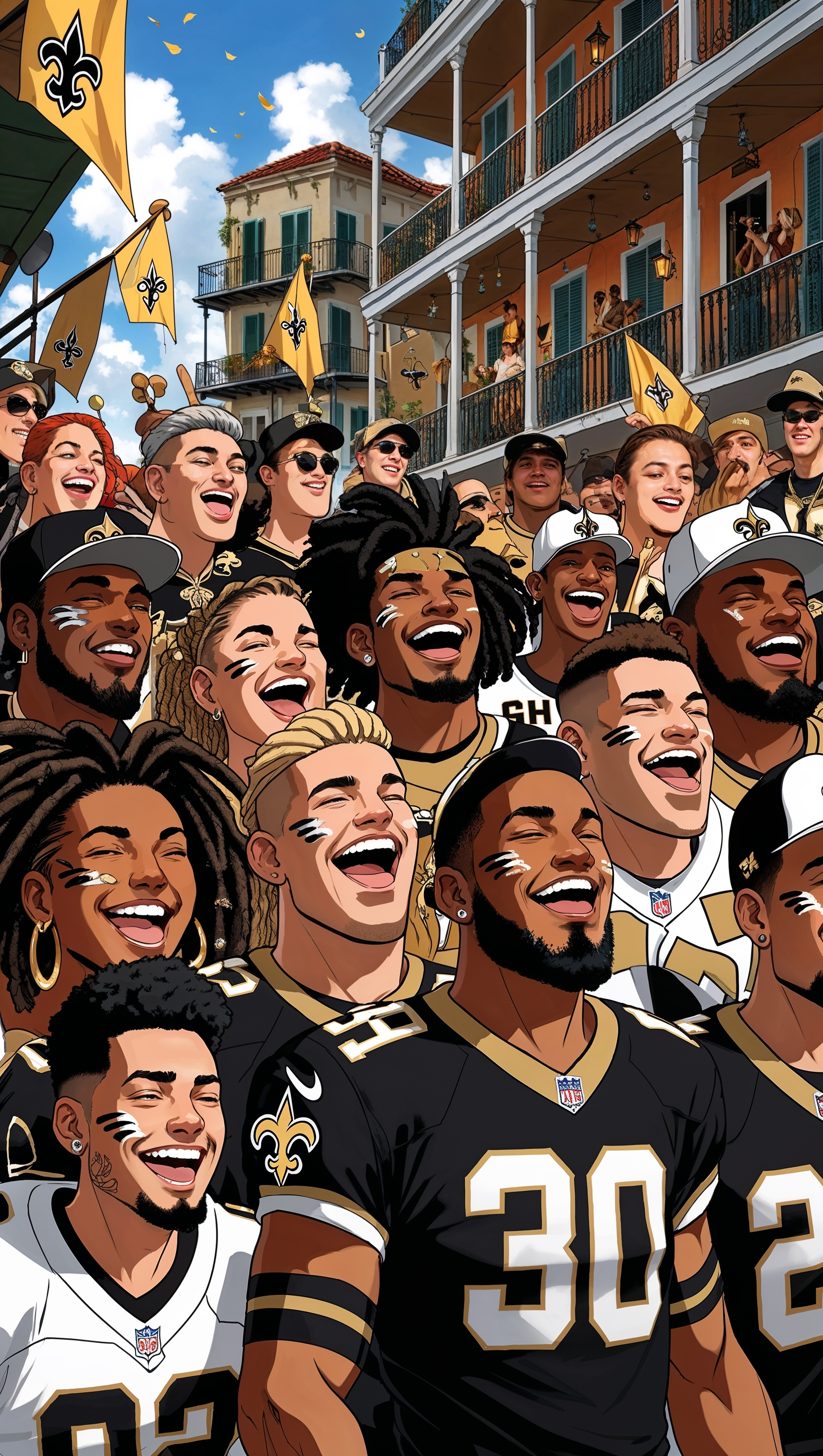 Anime-style image of New Orleans Saints fans