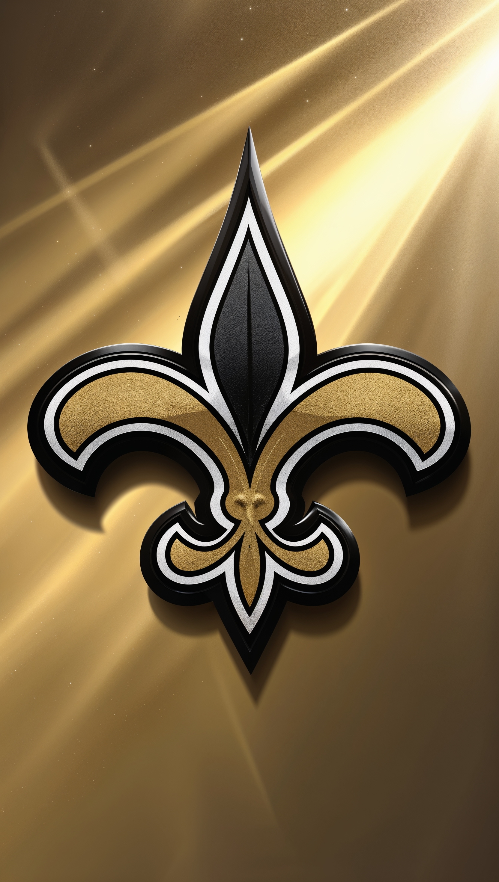 New Orleans Saints logo on a golden background with light effects