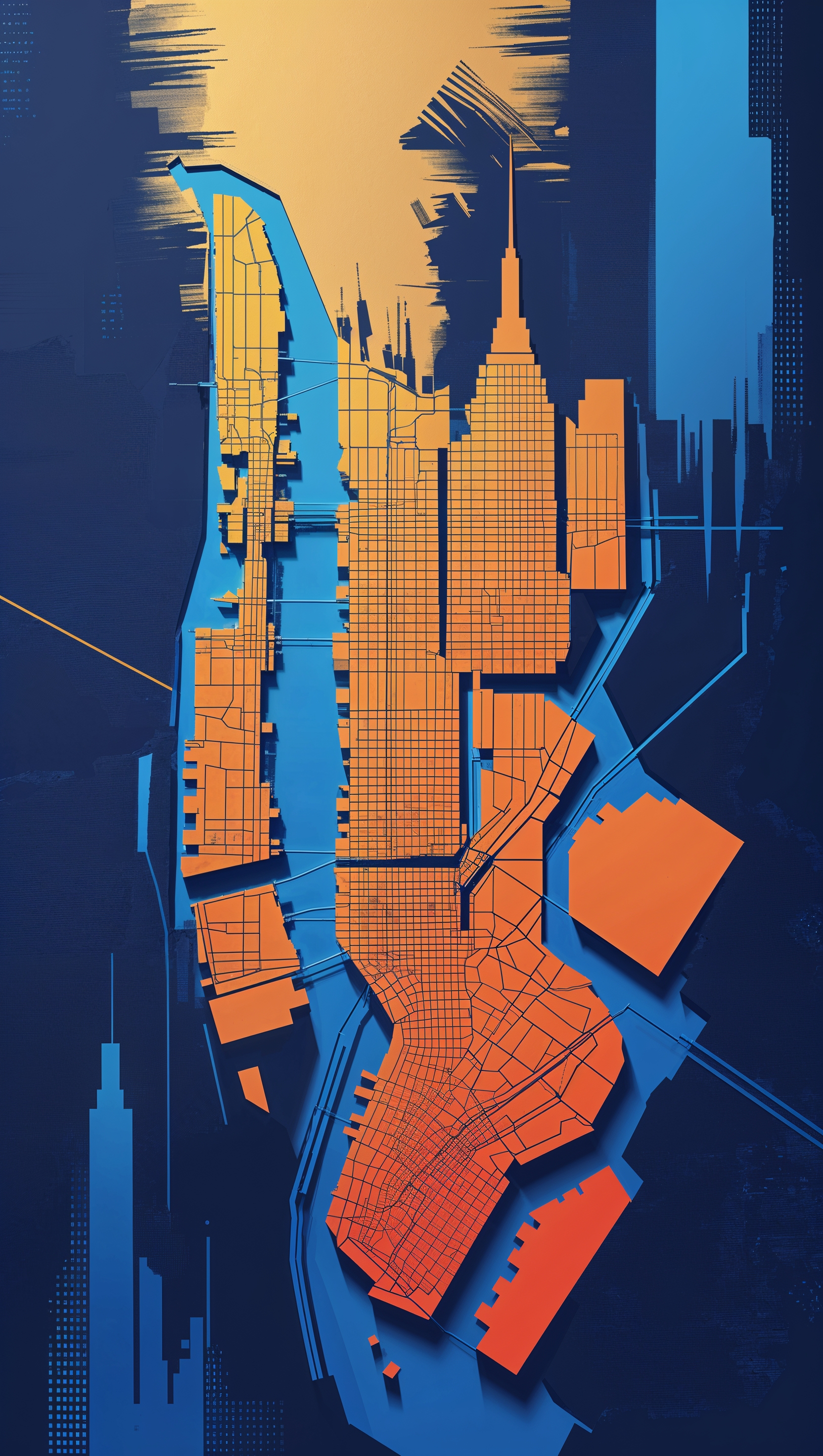 Stylized map of New York City as abstract iPhone wallpaper