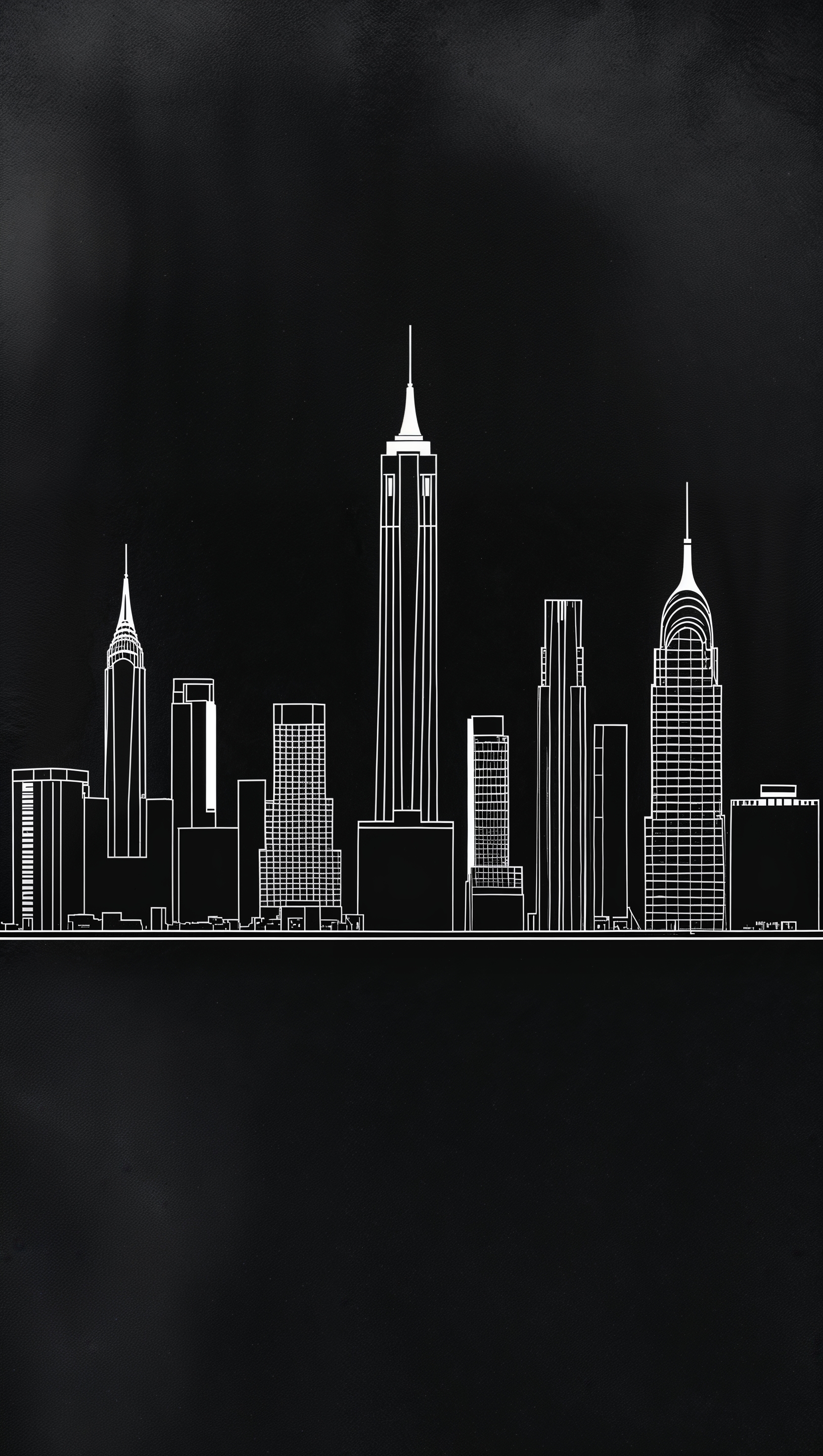 Minimal outline of New York skyline on a black background