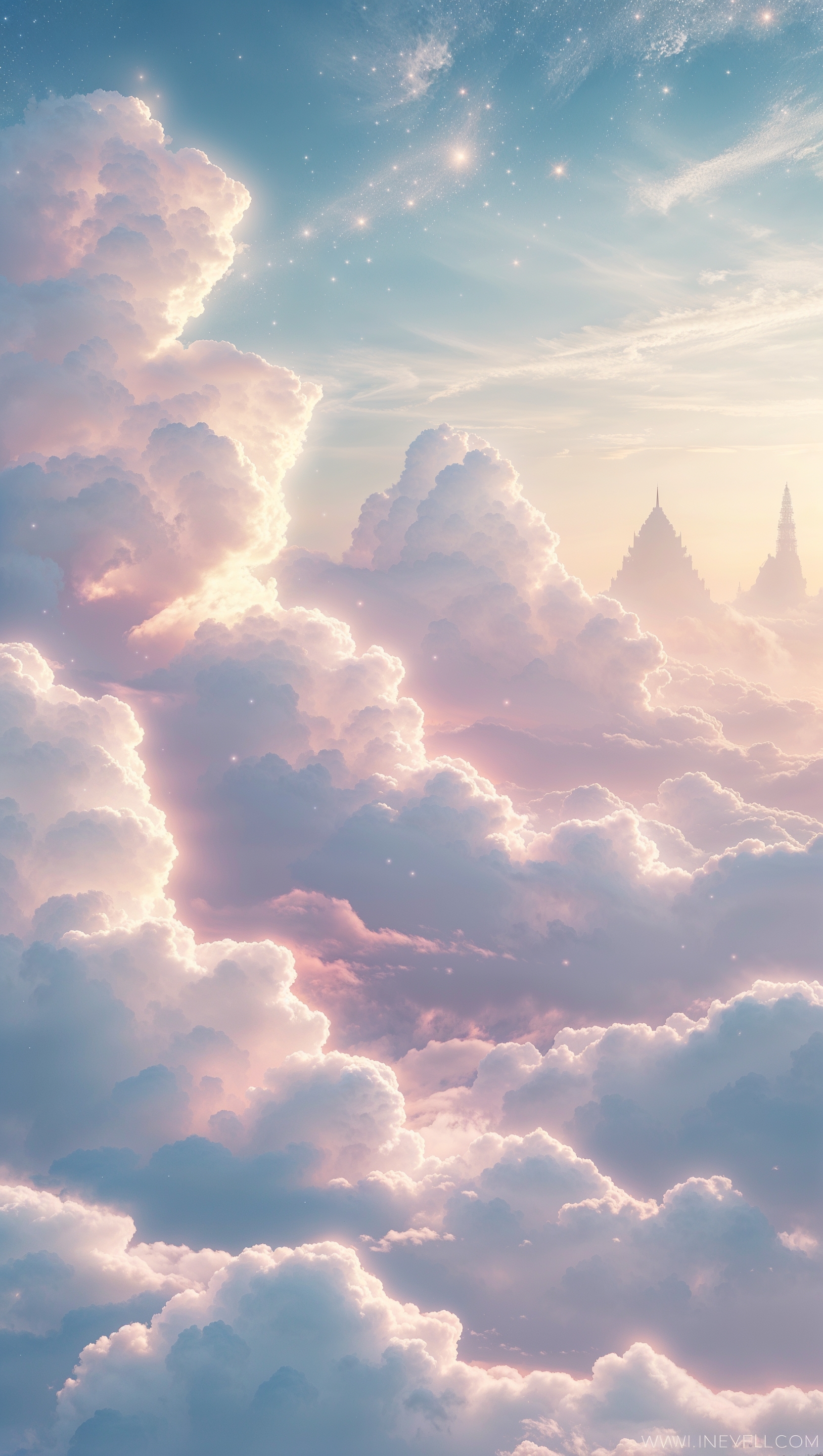 Heavenly realm with glowing clouds and ethereal light – nirvana inspired background