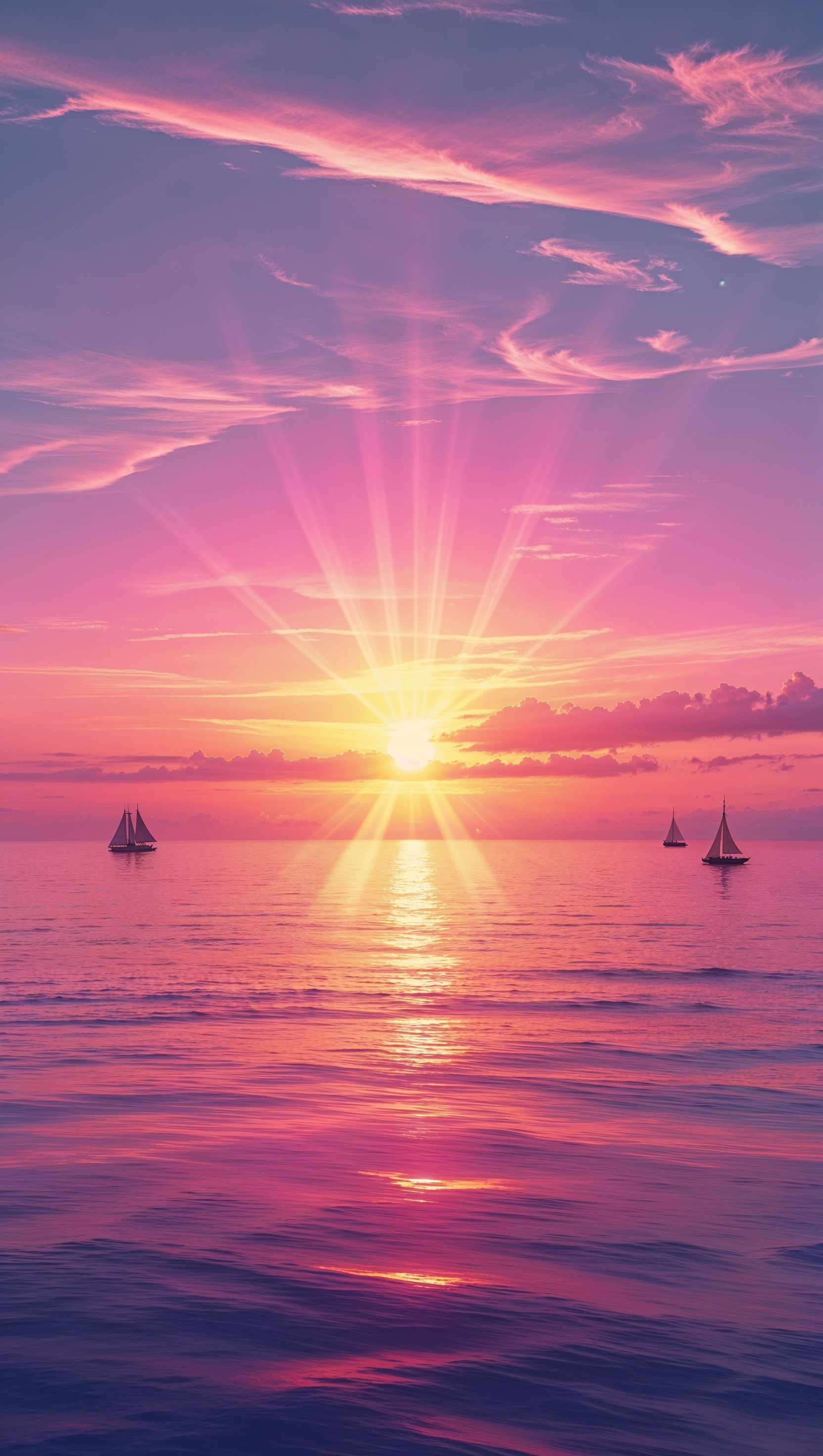 A sunset over a tranquil ocean with rays of enlightenment – Nirvana themed background
