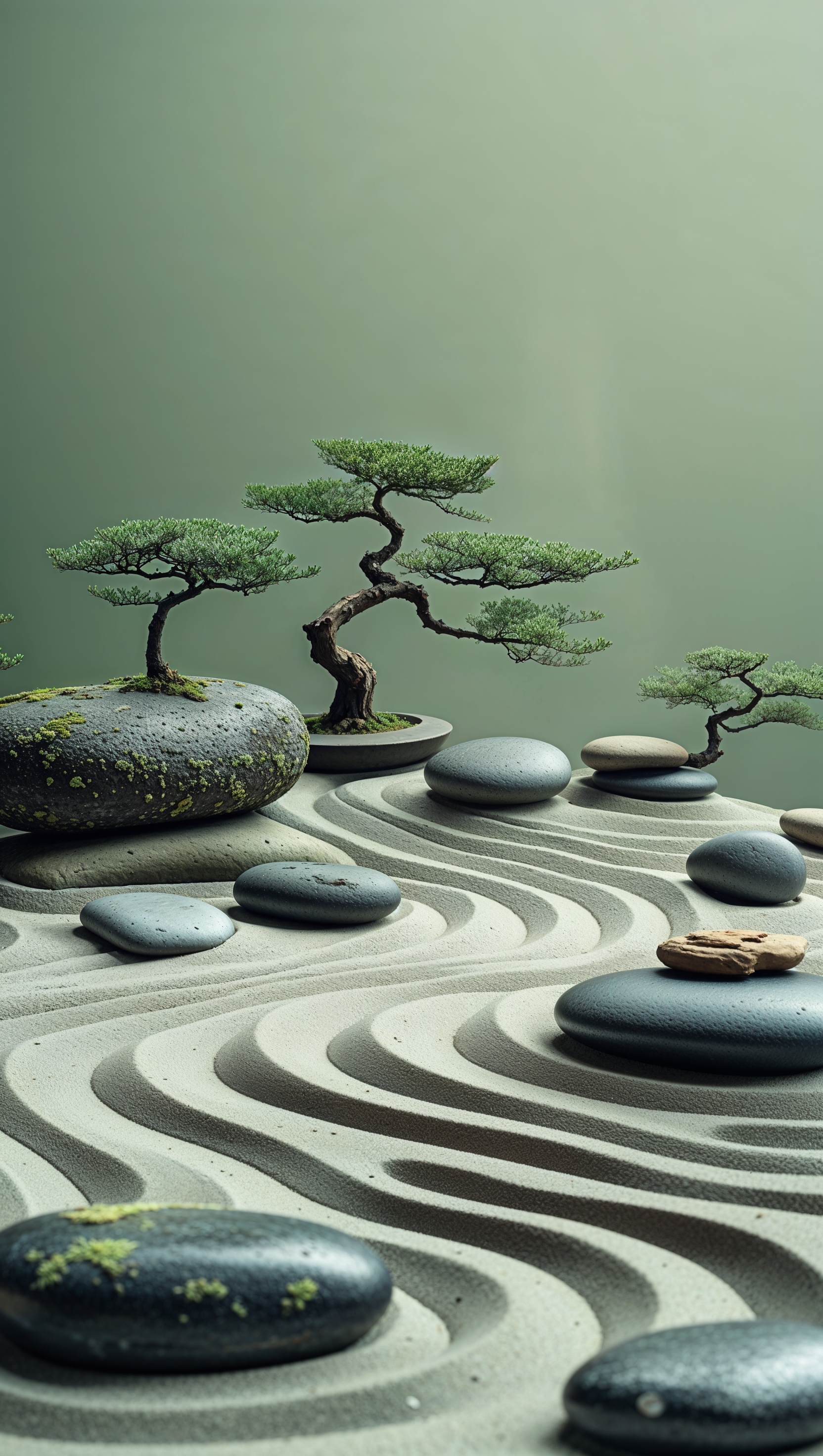 Zen garden with stones and raked sand, symbol of inner peace – nirvana iPhone background