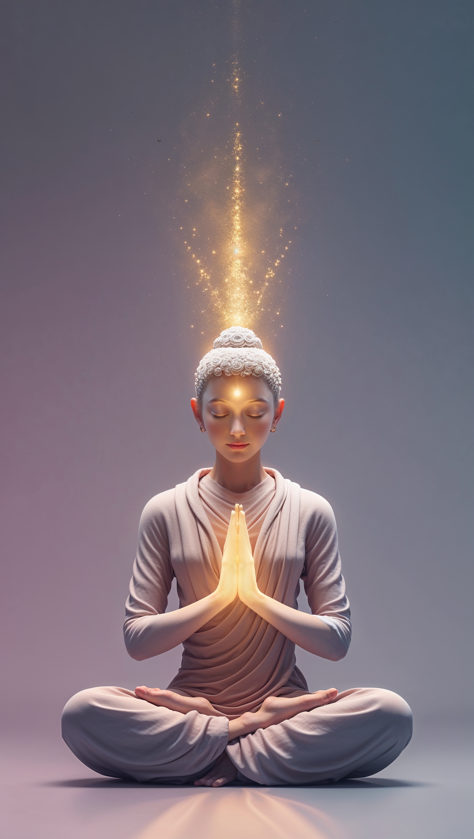 Eyes closed in meditation with light flowing outward – iPhone wallpaper
