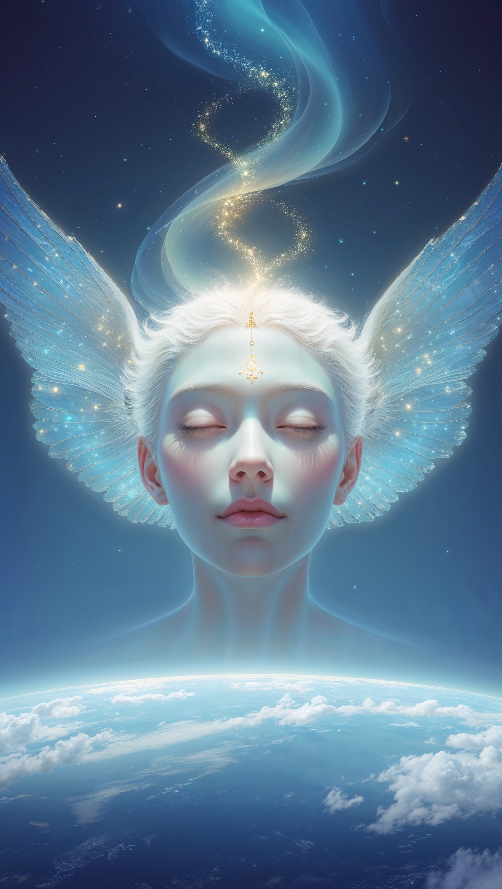 Ethereal spirit floating above Earth – symbol of nirvana