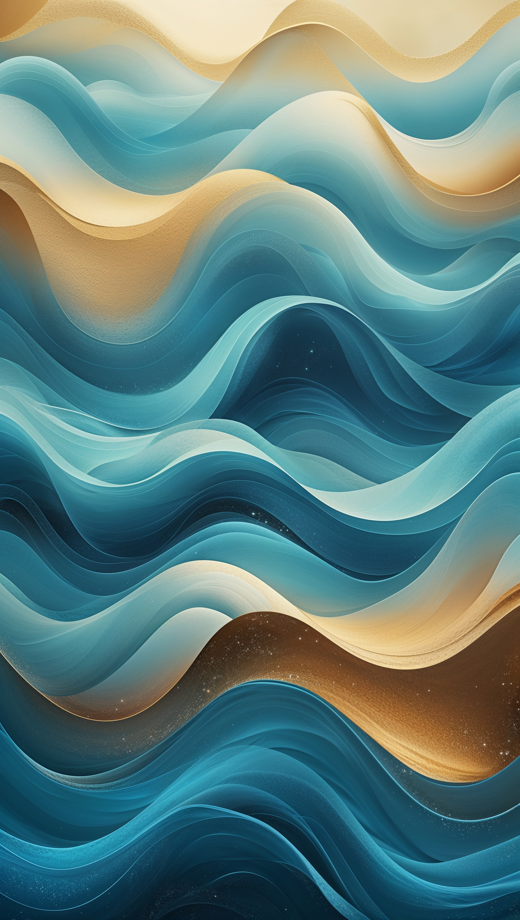 Blue and gold color waves blending softly – abstract nirvana wallpaper