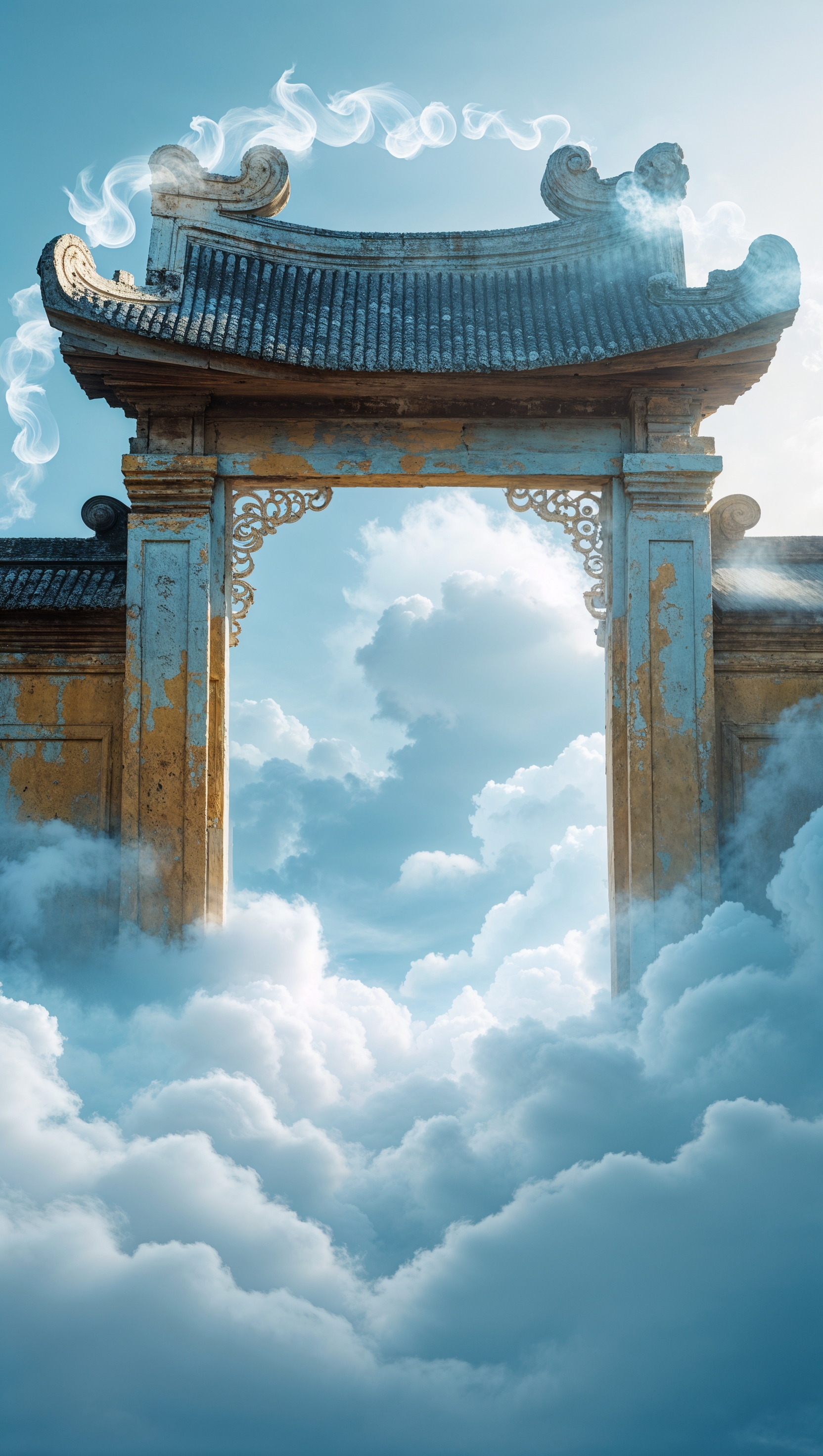 Ancient gate in clouds leading to nirvana – mystical iPhone background