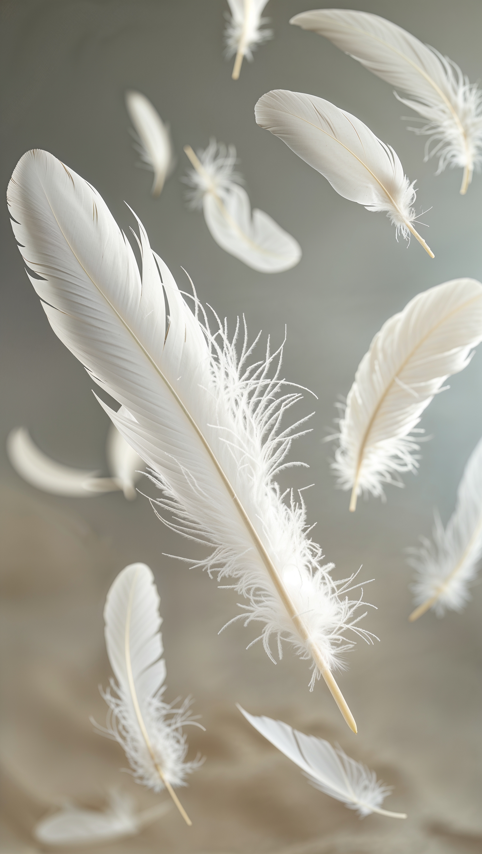 Floating feathers in still air – soft and peaceful nirvana concept