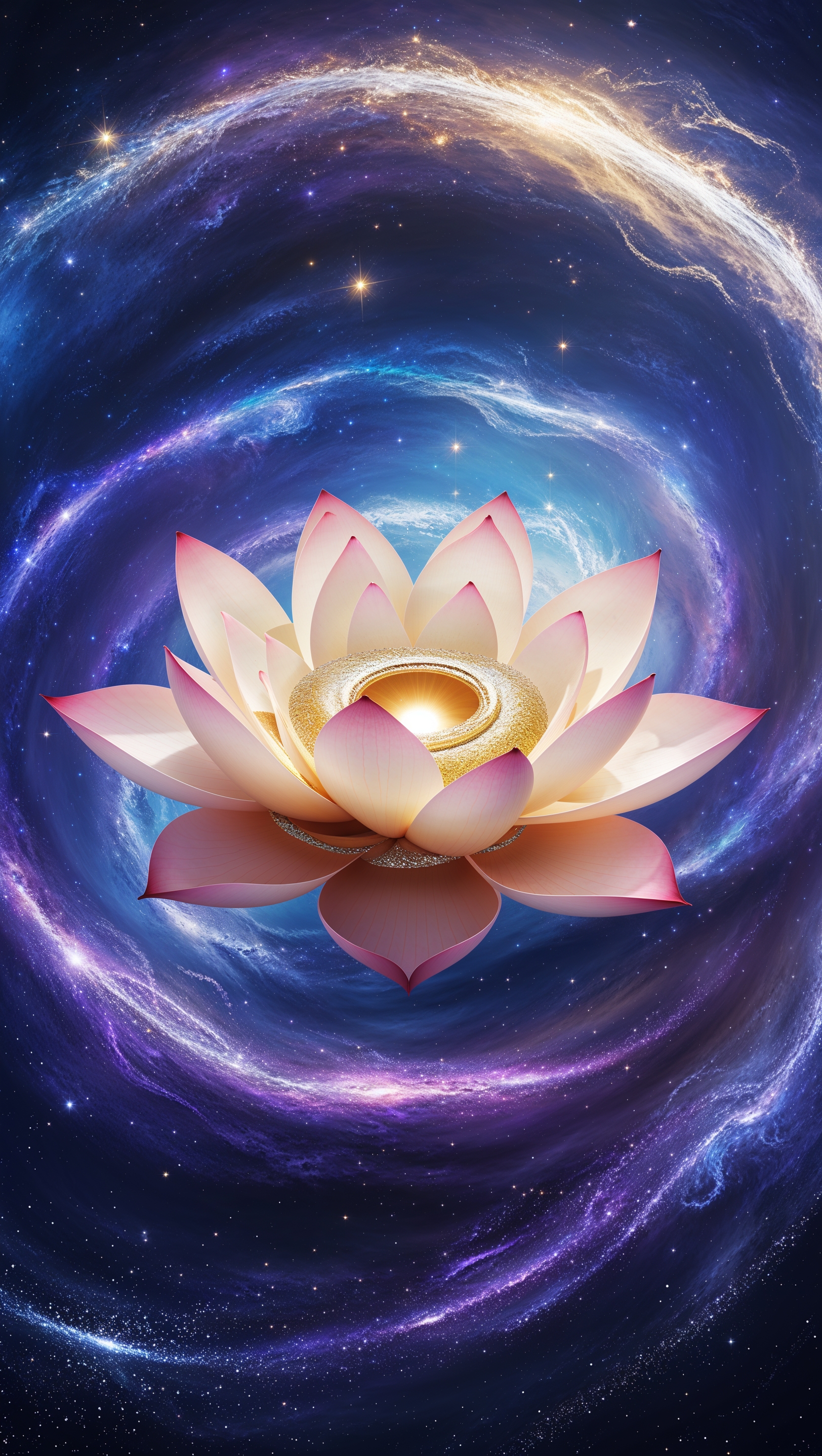 Spiral galaxy with lotus center – cosmic nirvana symbolism