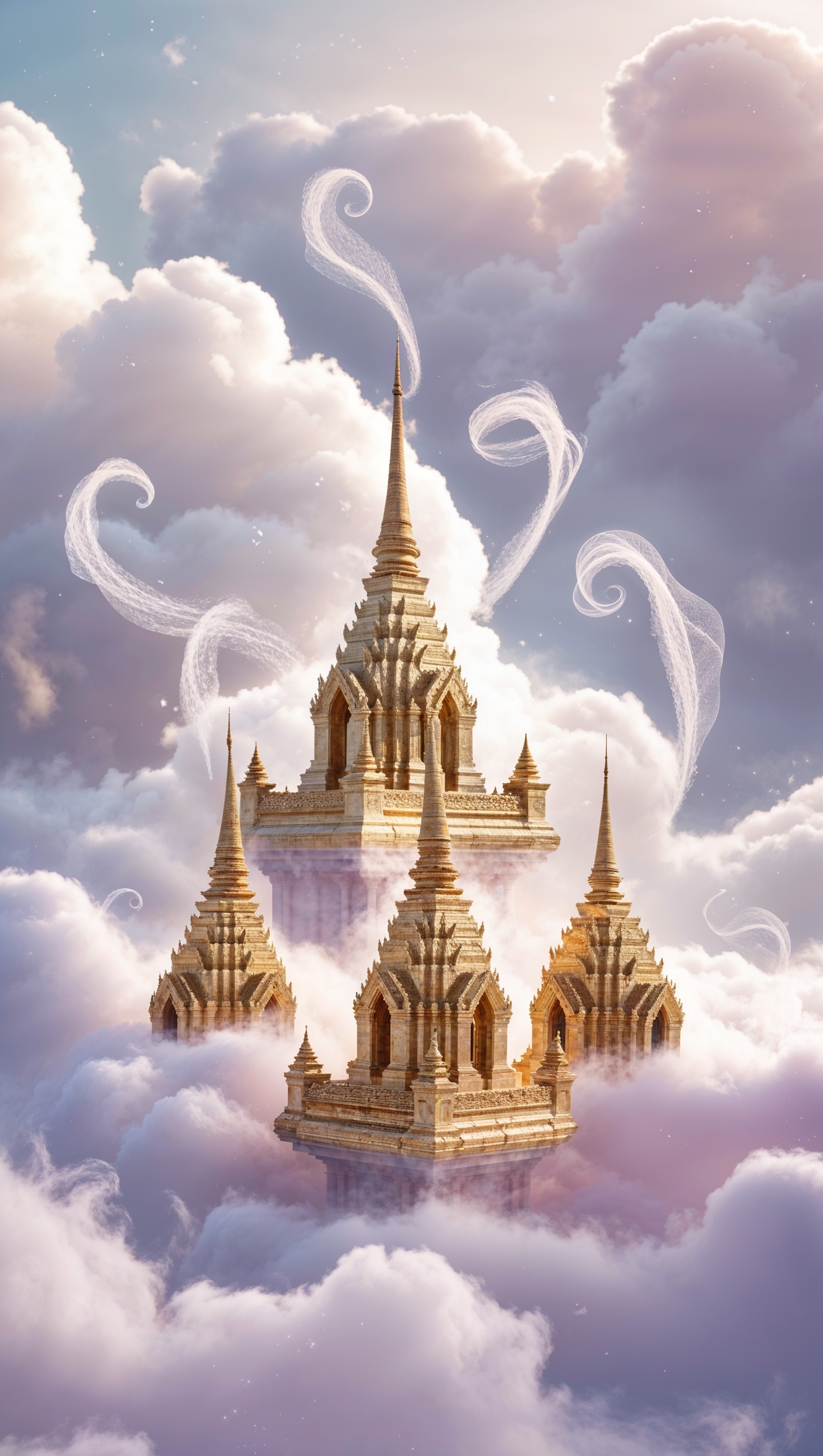 Floating temples in clouds – dreamy nirvana scene