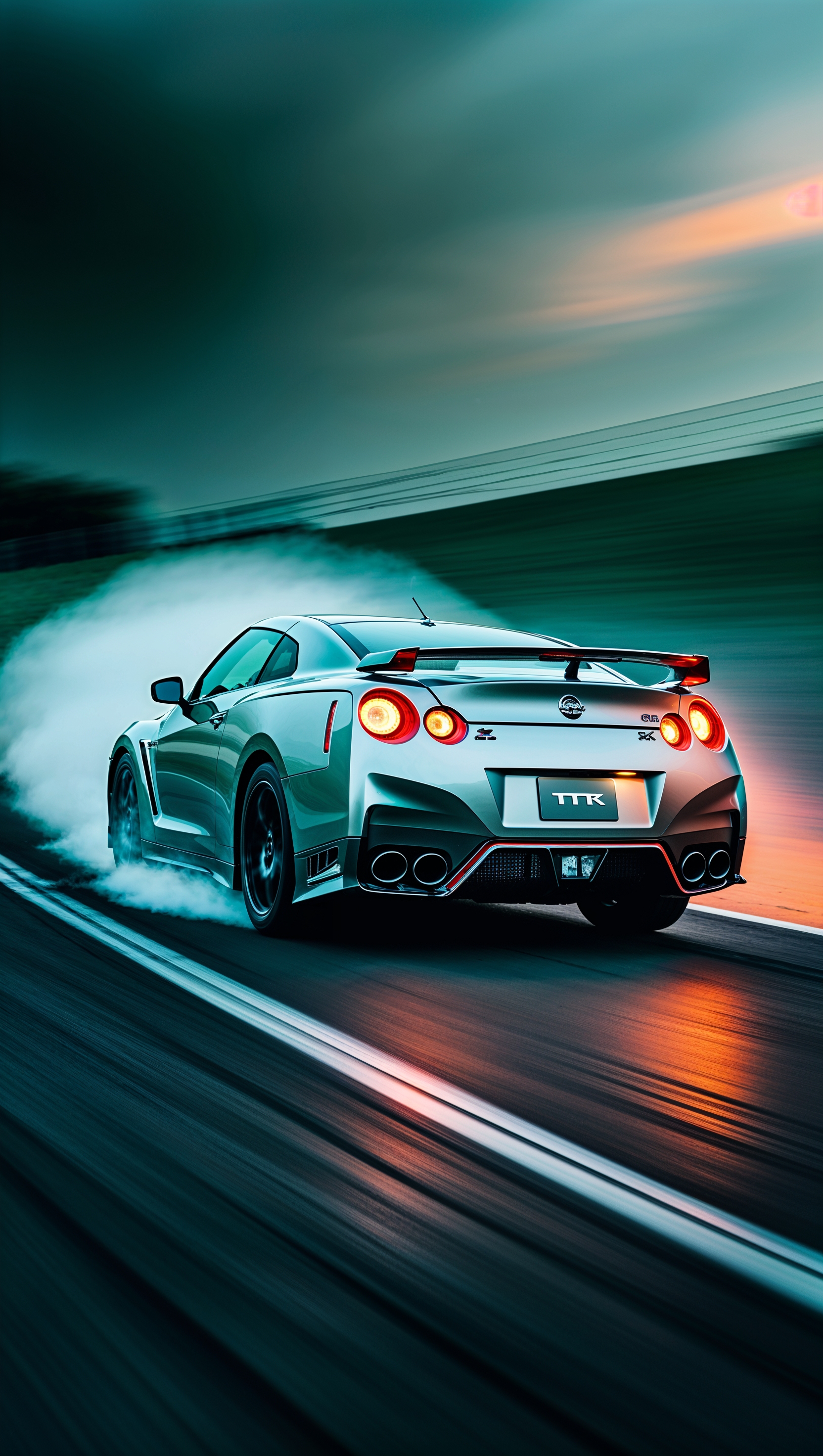 Nissan GTR racing with high motion blur effect