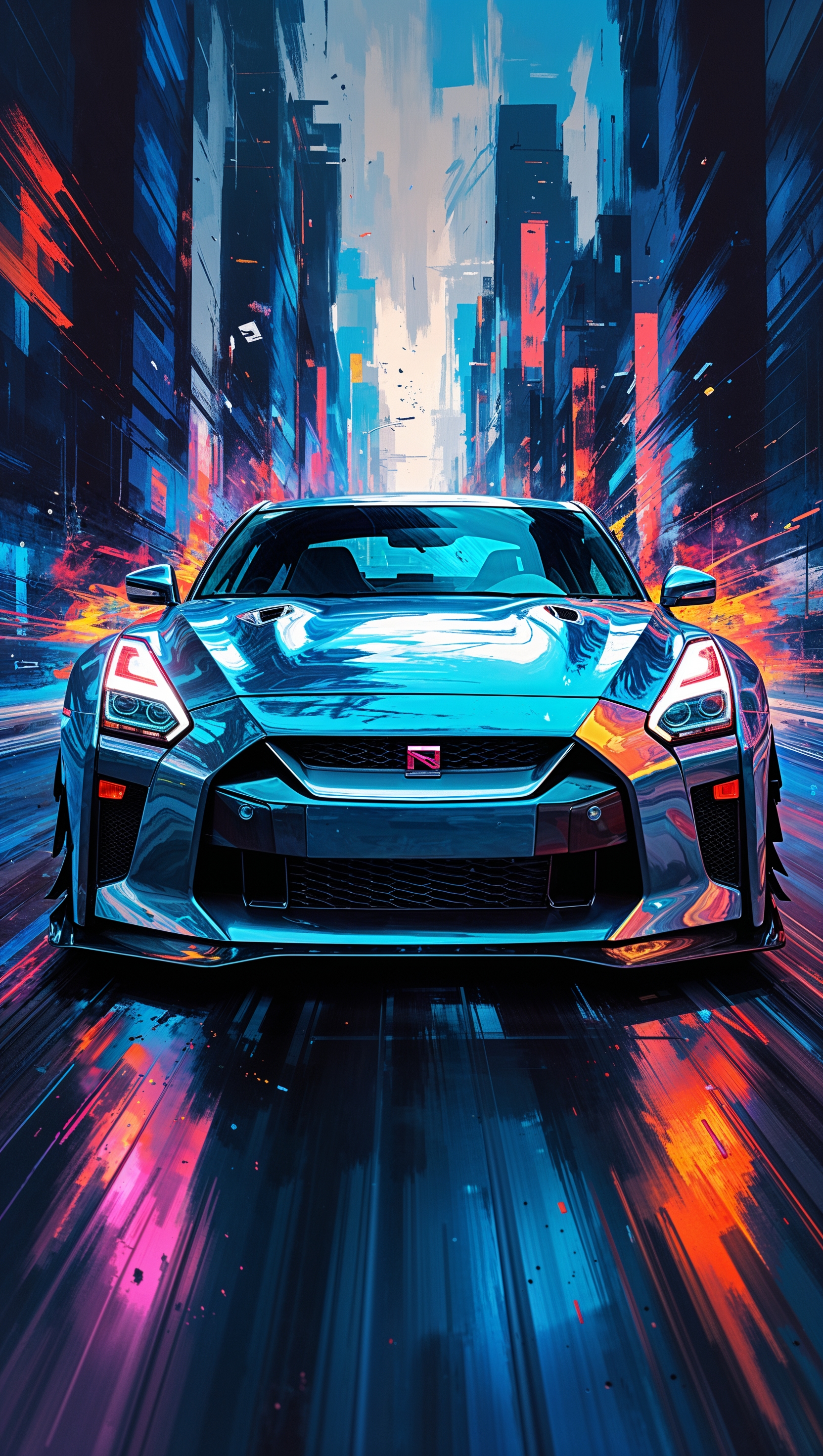 Nissan GTR with a digital painting art effect