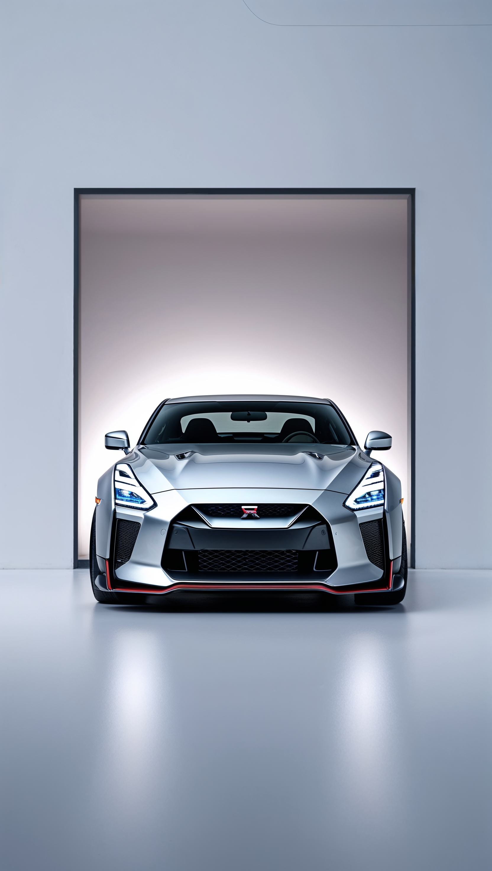 Nissan GTR in a minimalist frame with a plain background