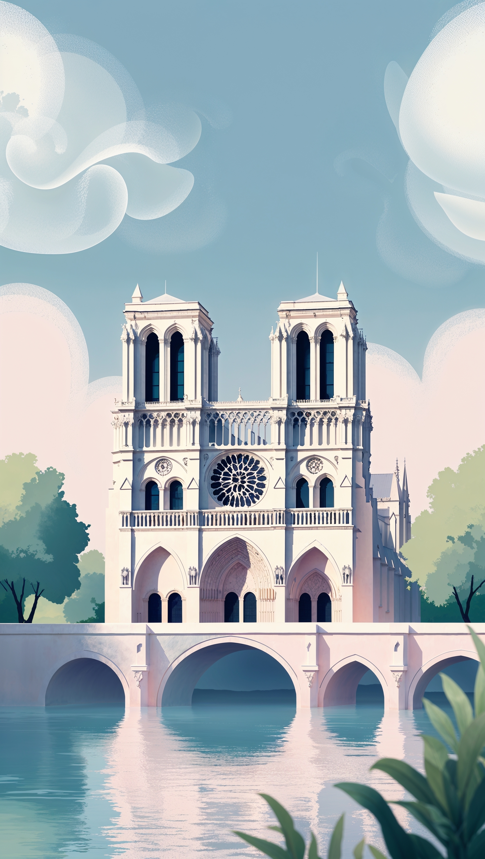 Notre Dame in pastel colors and minimal style