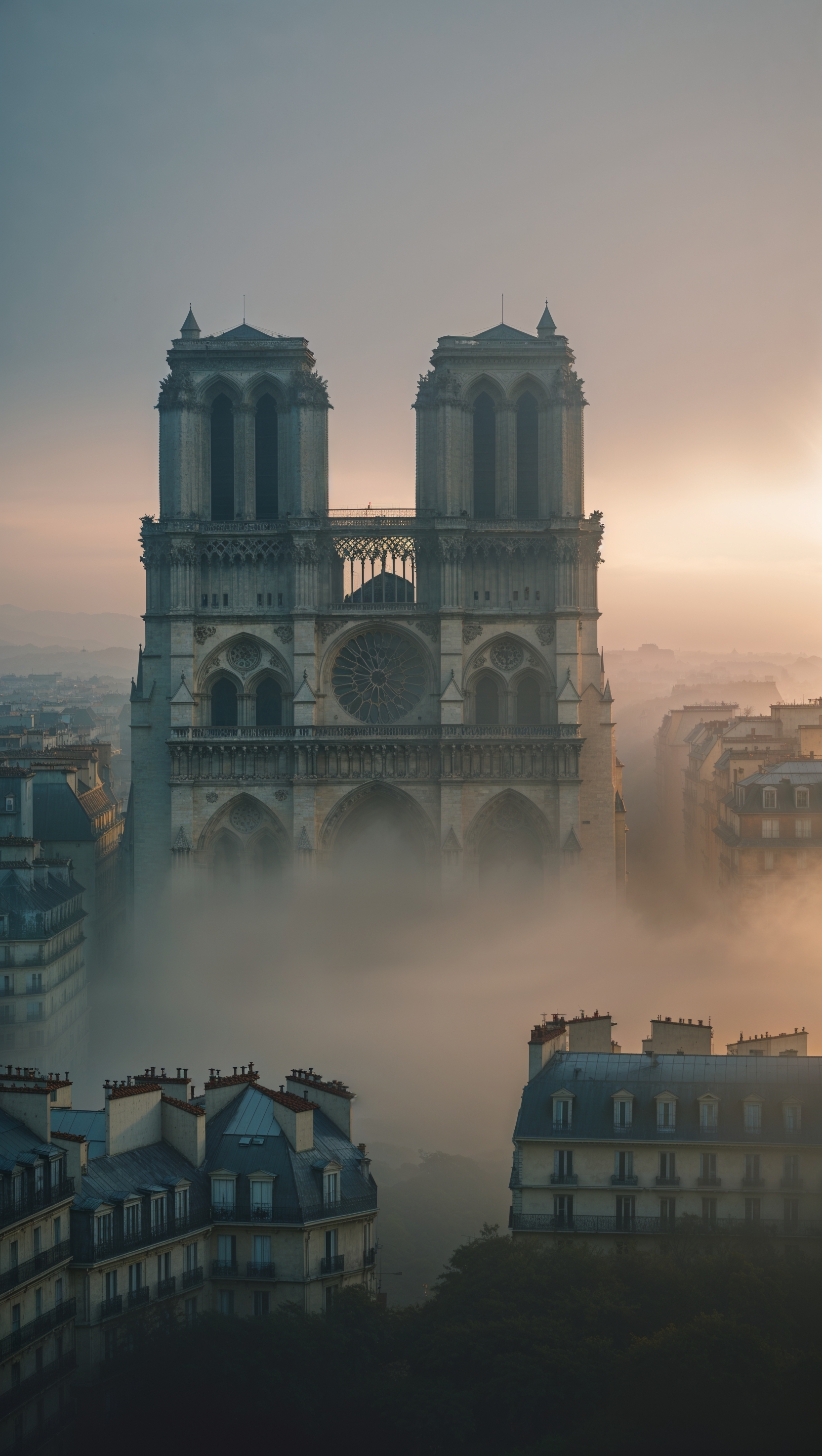 Notre Dame in a foggy background