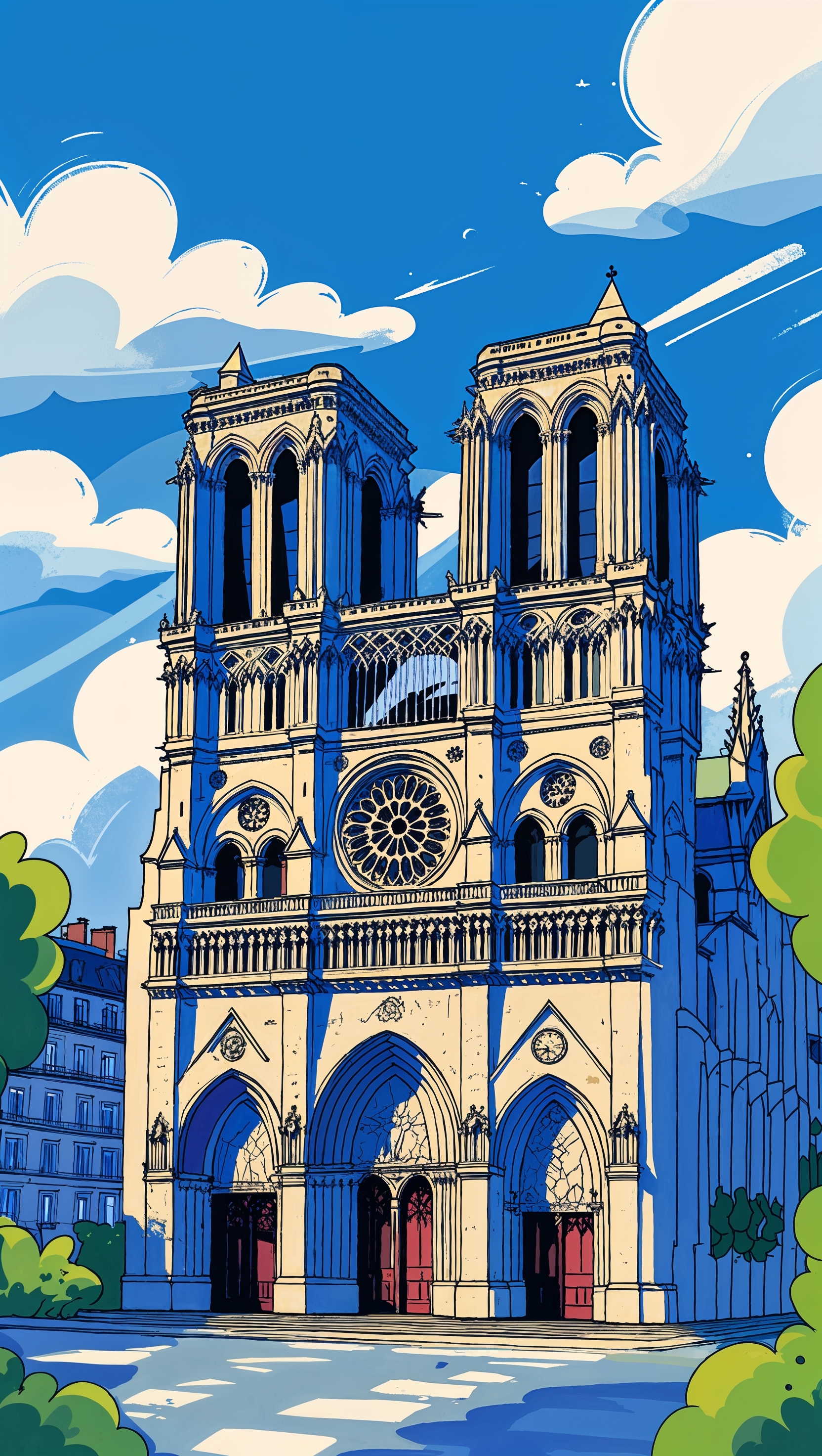Cartoon-style Notre Dame for iPhone wallpaper