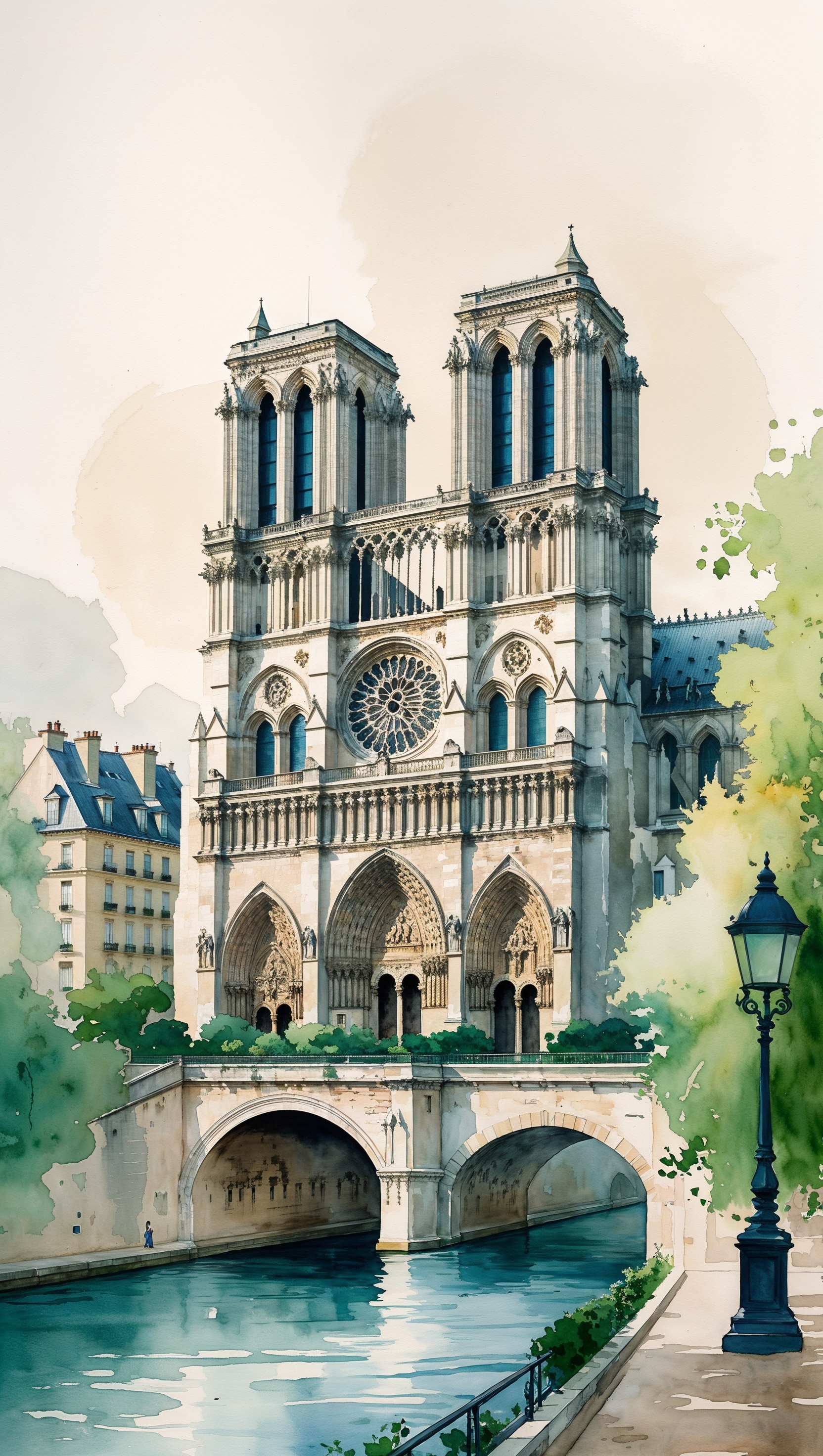 Notre Dame in watercolor painting style for iPhone background