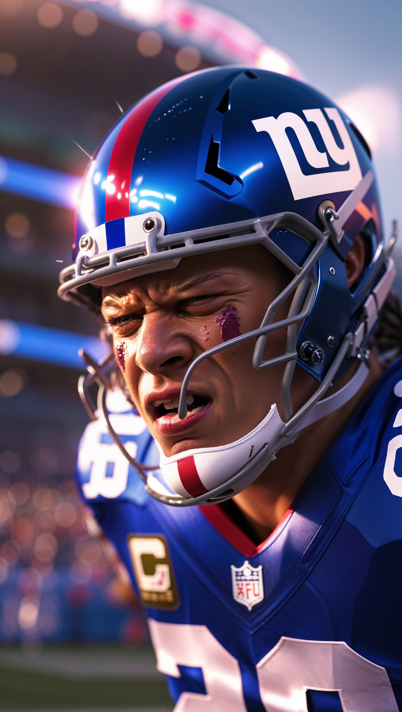 NY Giants player in slow motion with cinematic effect