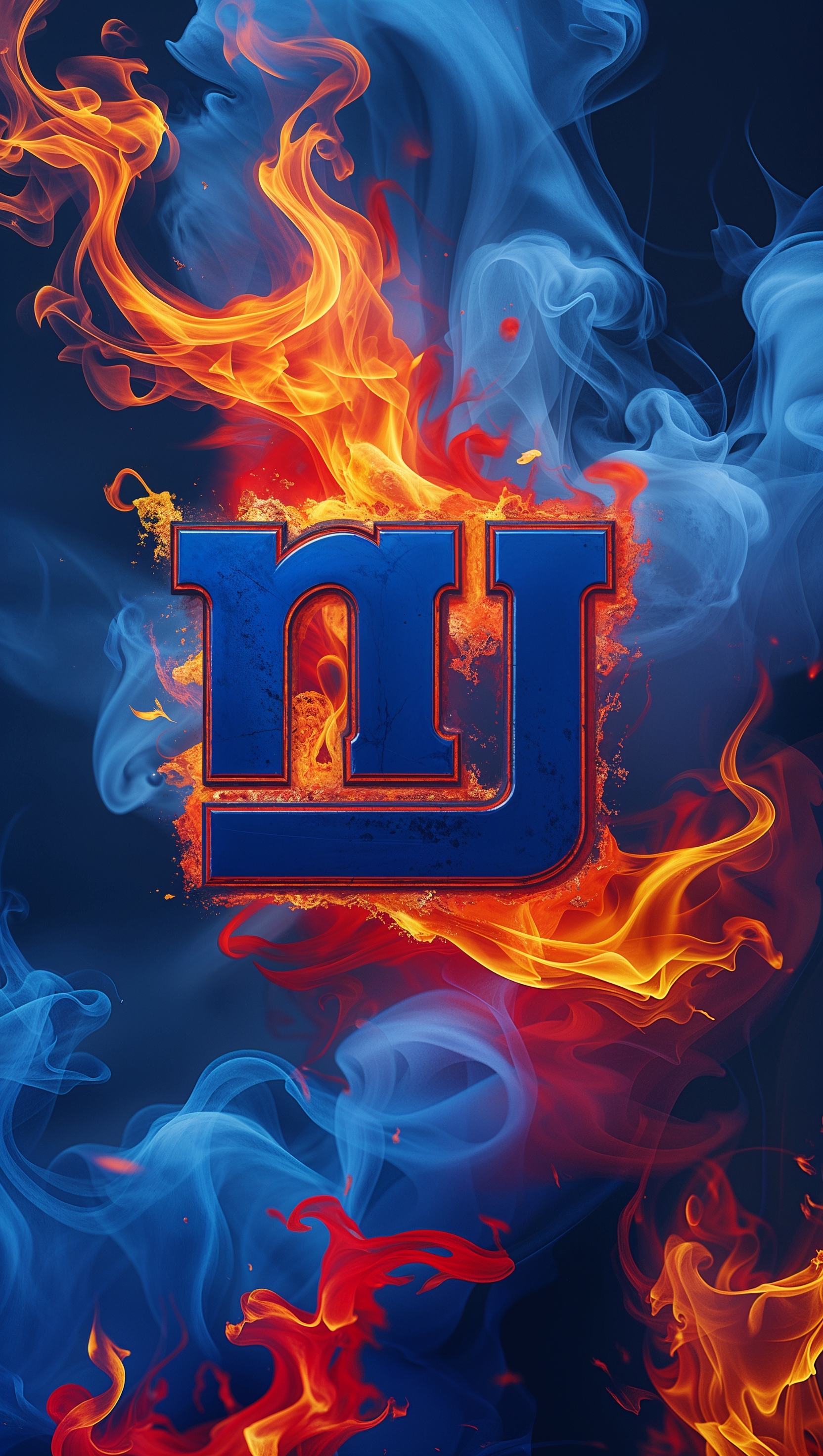 Wallpaper with smoke and flame effects in NY Giants theme
