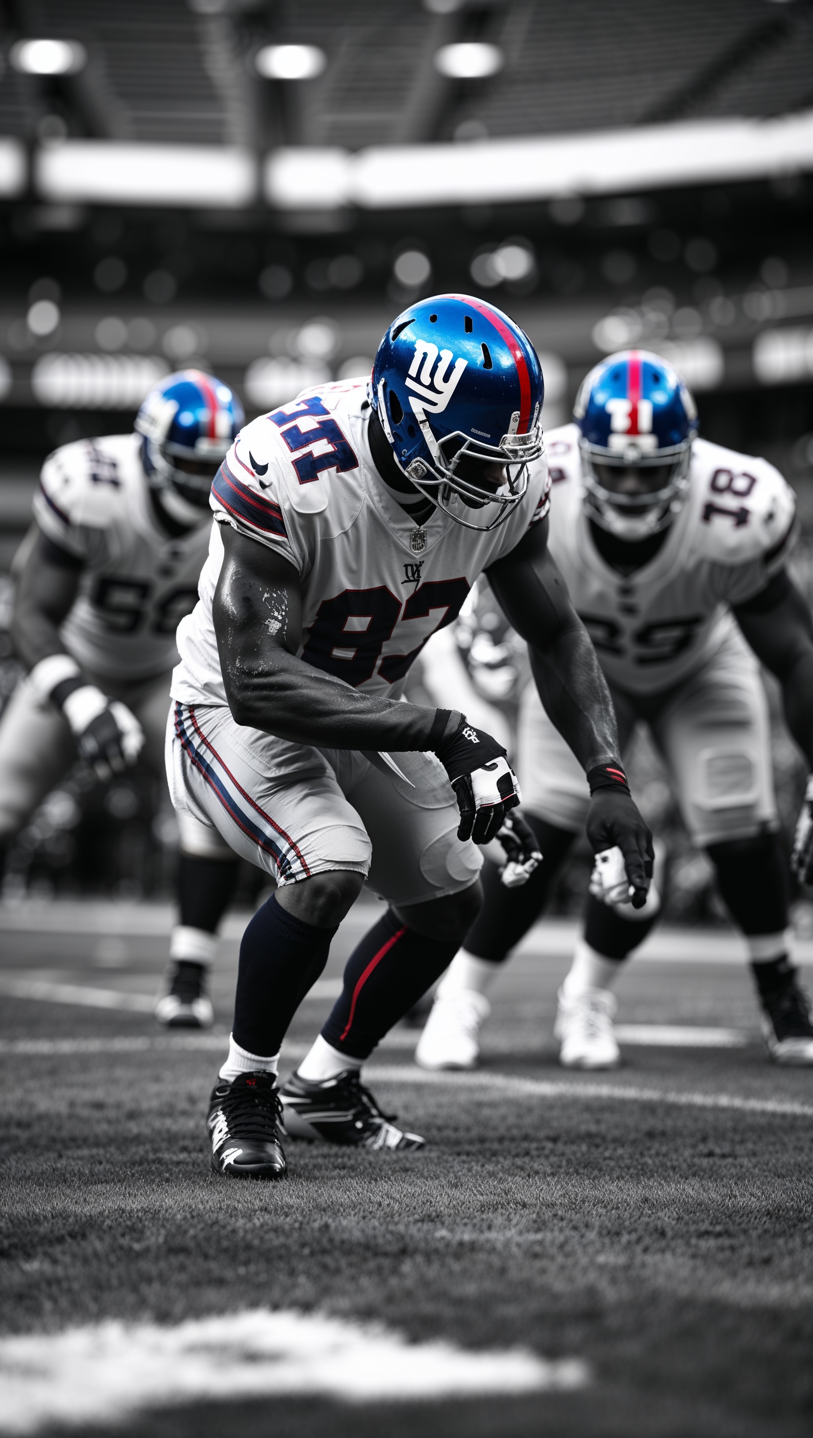 Black and white NY Giants game with color splash on the logo