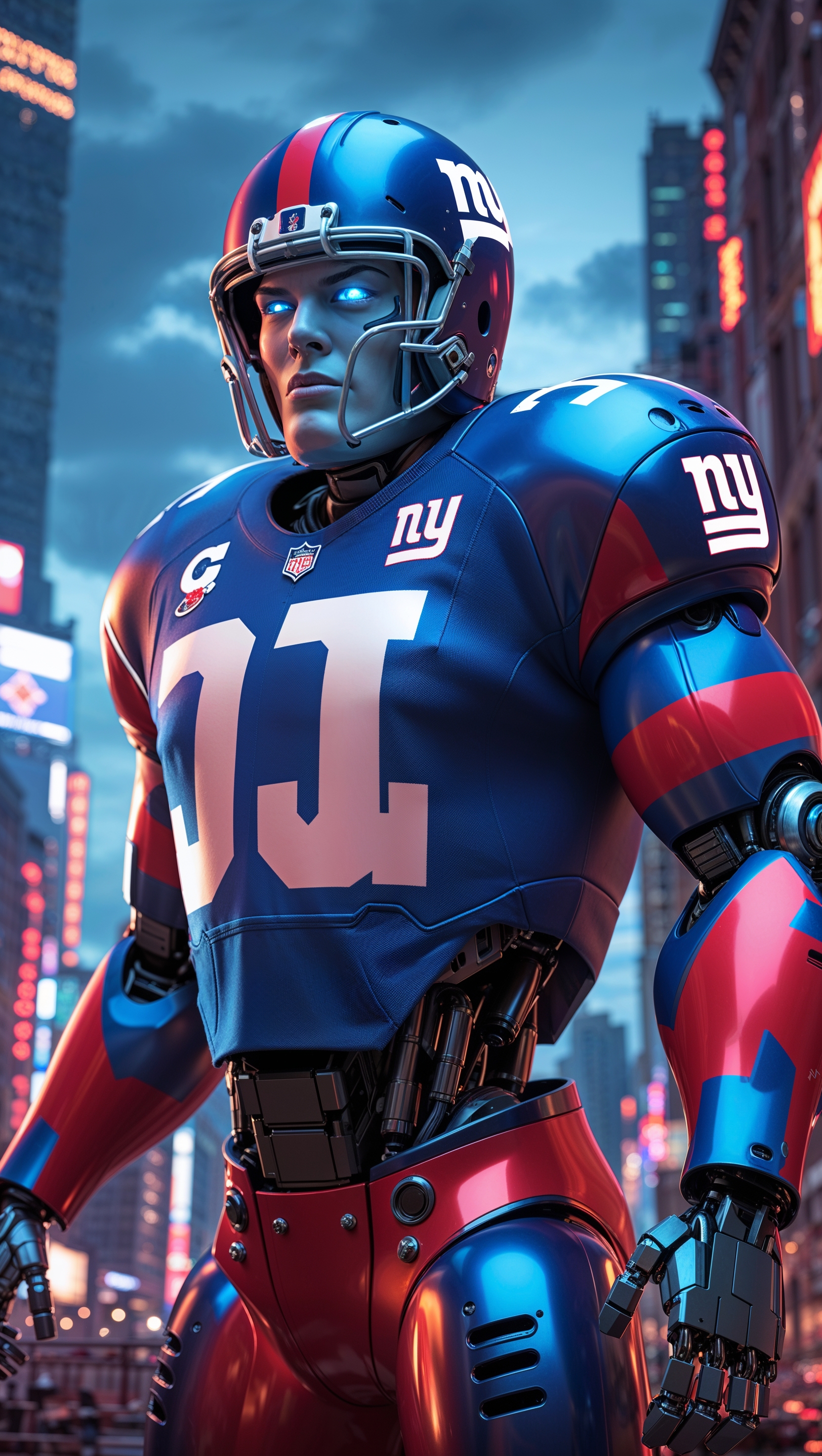 Fantasy image of NY Giants robot player for wallpaper