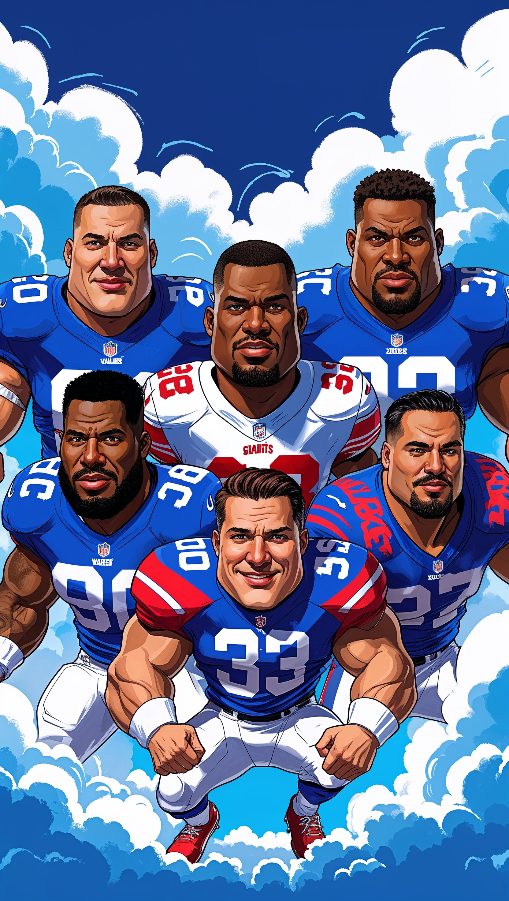 Cartoon-style NY Giants players for iPhone wallpaper