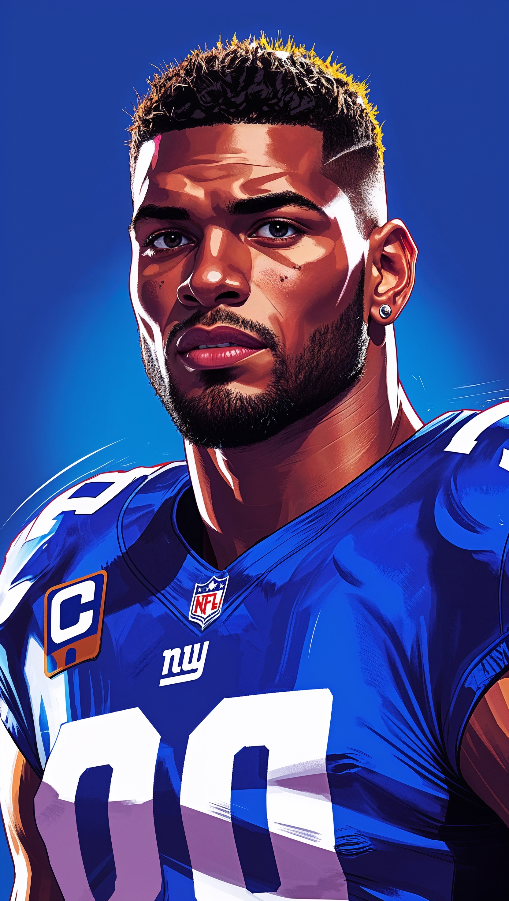 Illustrated NY Giants star player on a blue background