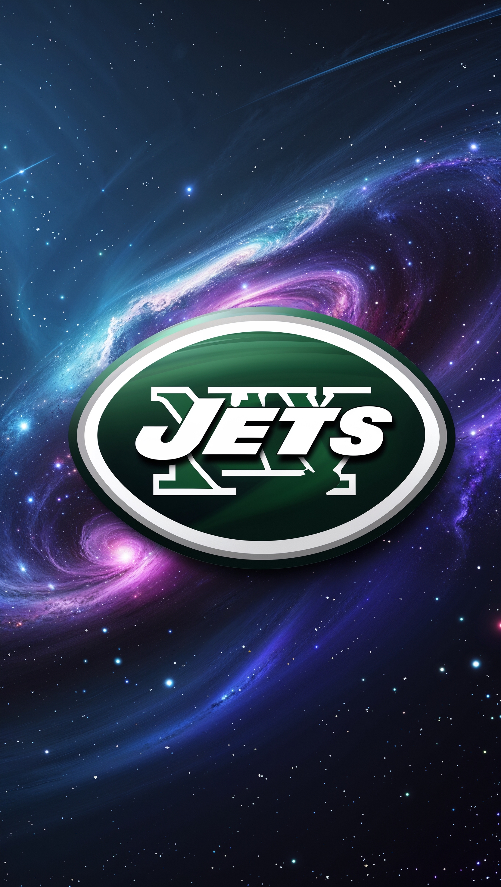 NY Jets logo blended with a starry night sky and space theme for iPhone wallpaper