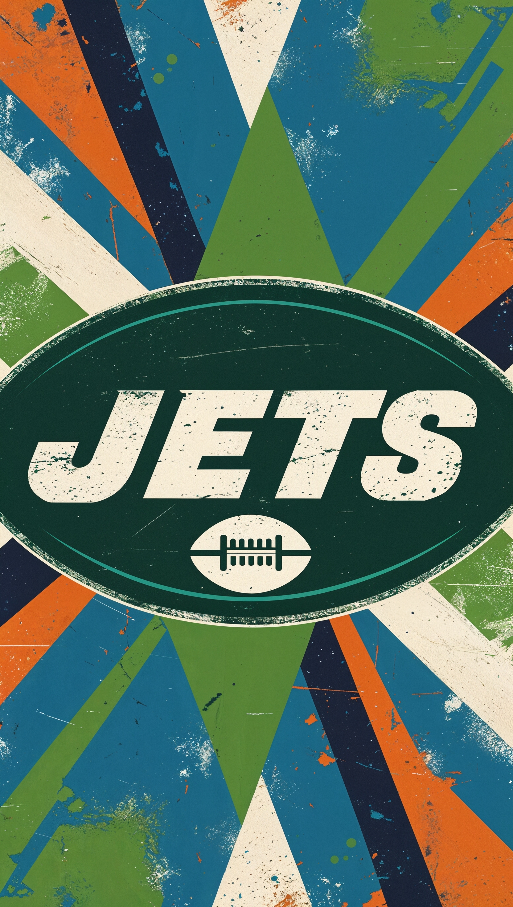 Retro wallpaper featuring vintage NY Jets logo in 1980s style for iPhone