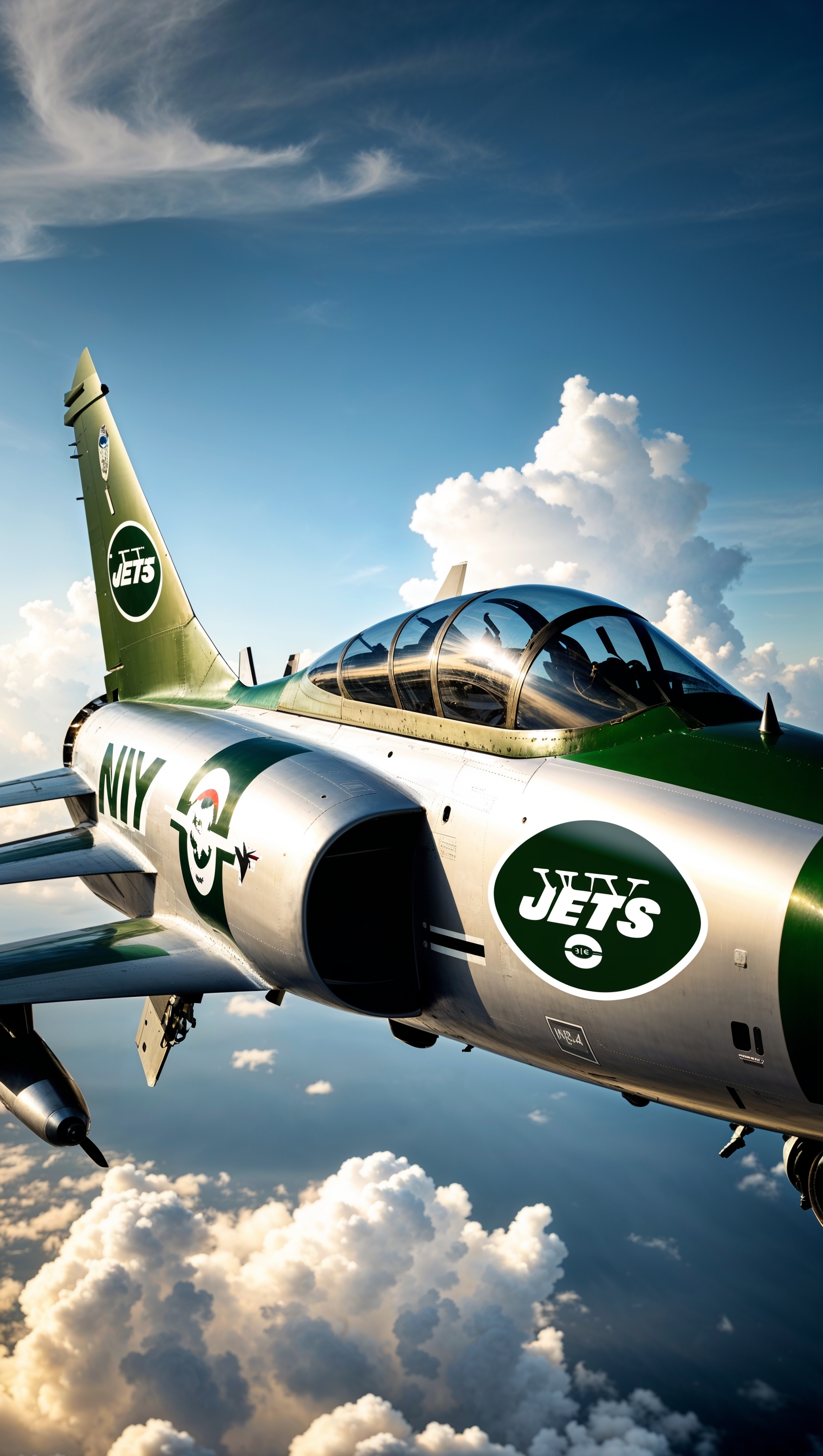 Real military jet painted with NY Jets colors and logo for iPhone wallpaper