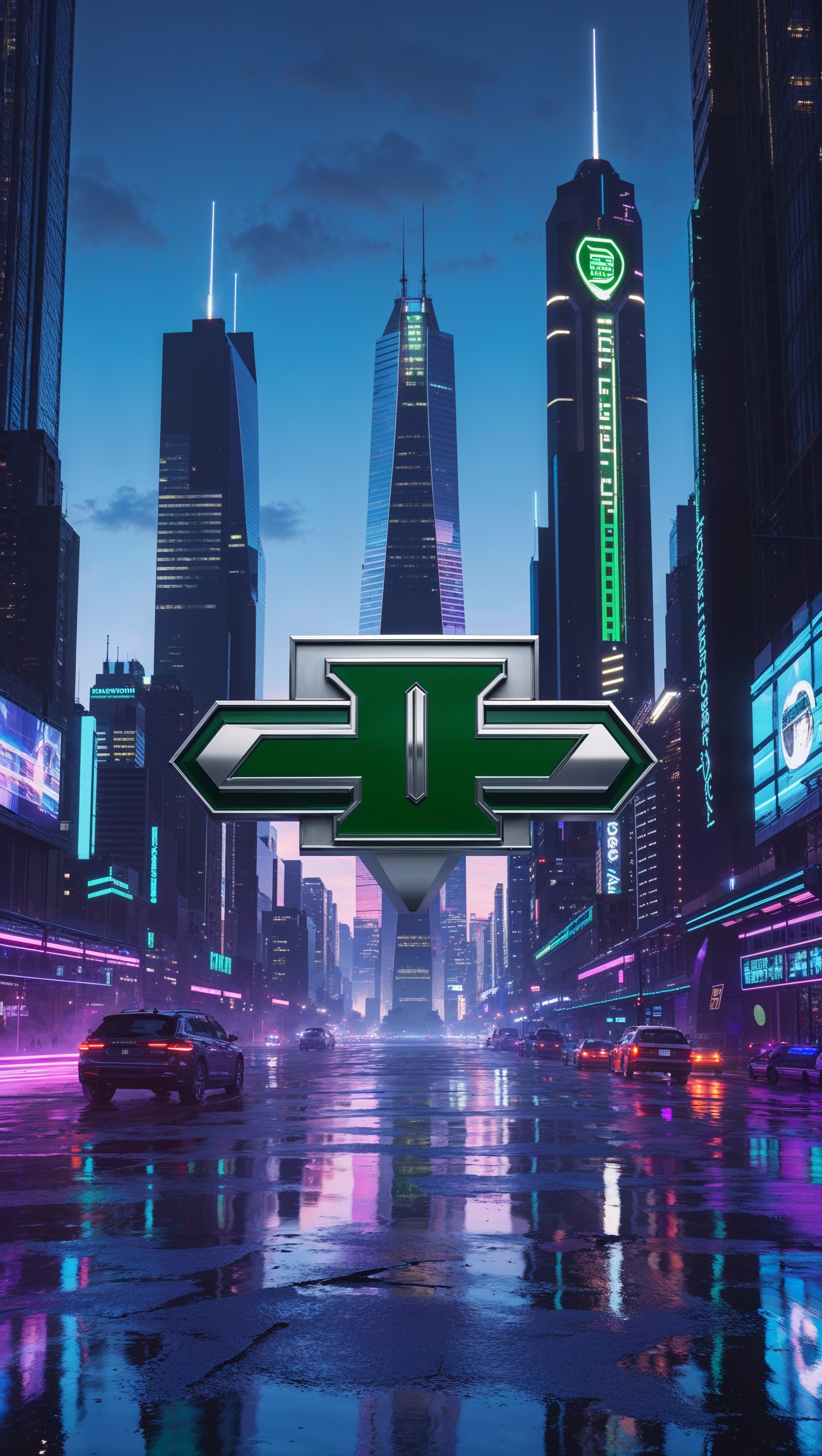 Cyberpunk background with cityscape and NY Jets logo for iPhone wallpaper