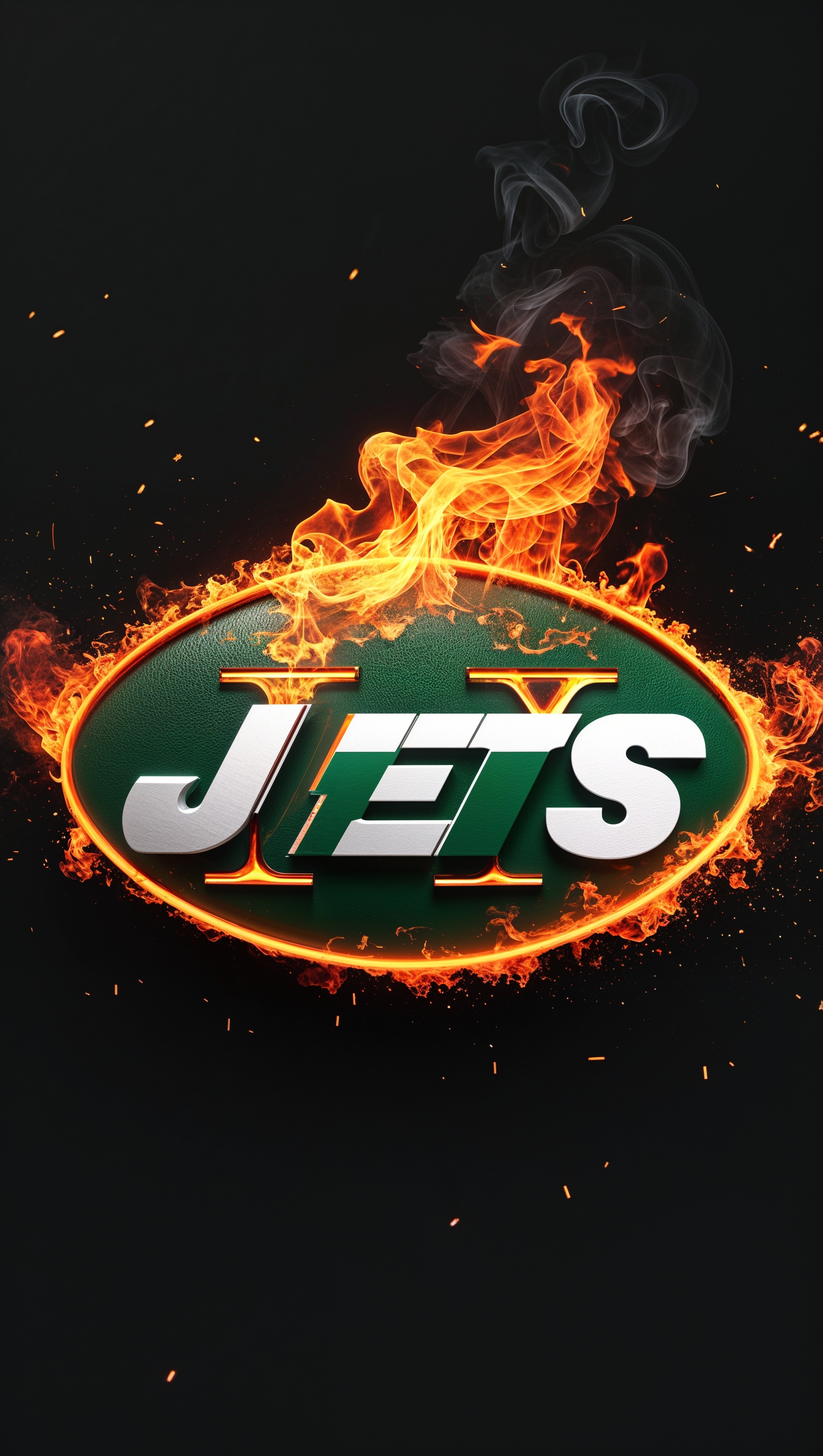 NY Jets logo in flames with graphic effects for iPhone wallpaper