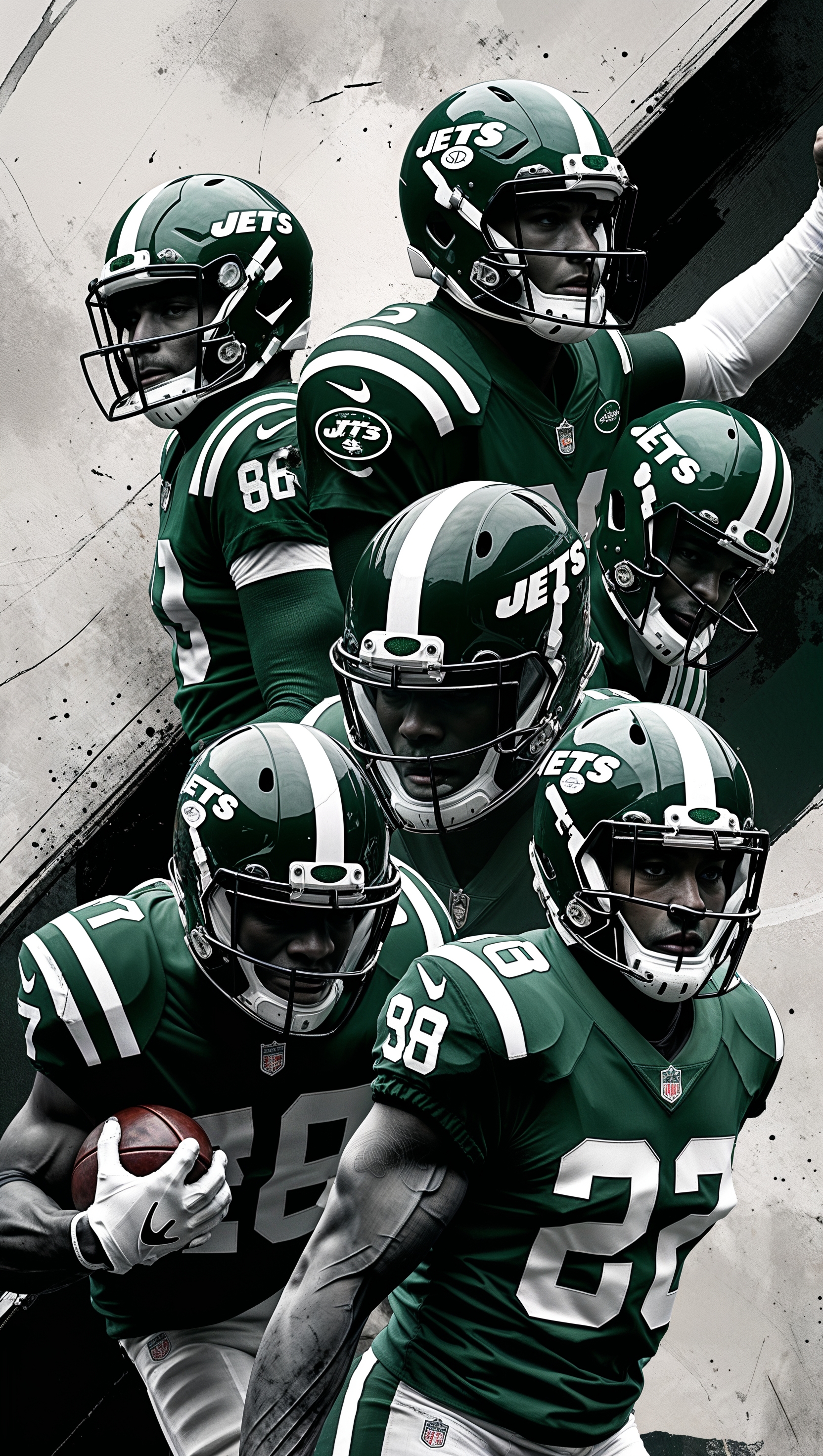 Black and white artistic wallpaper of NY Jets players for iPhone