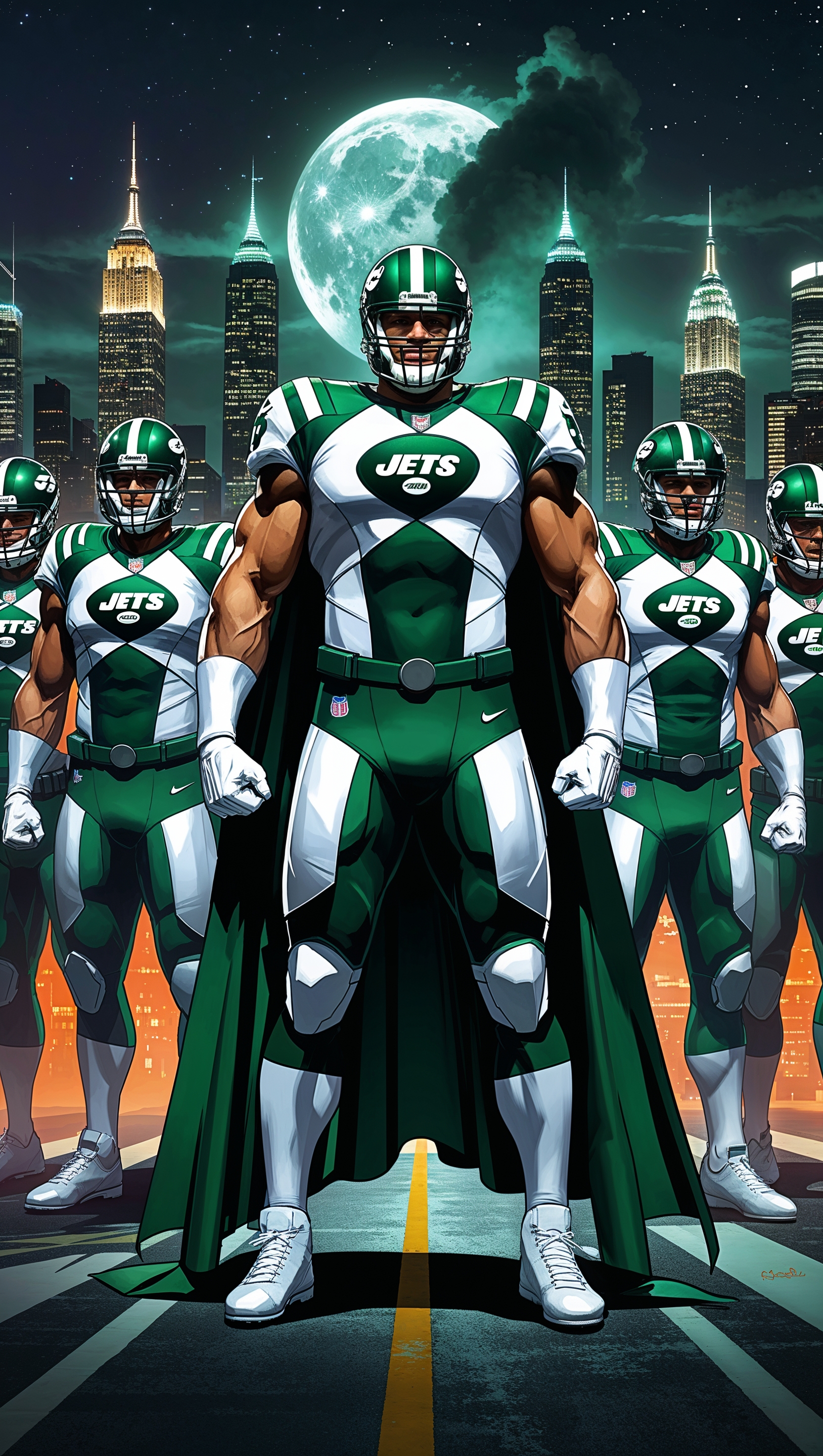 Fantasy-style NY Jets as superhero team for iPhone wallpaper