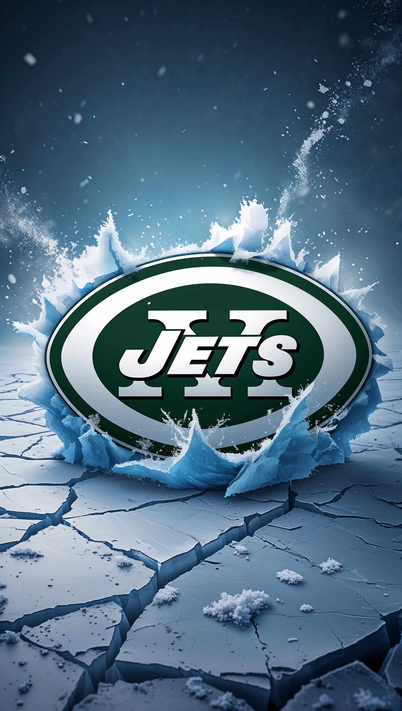 NY Jets logo on cracked ice with cold effect for iPhone wallpaper