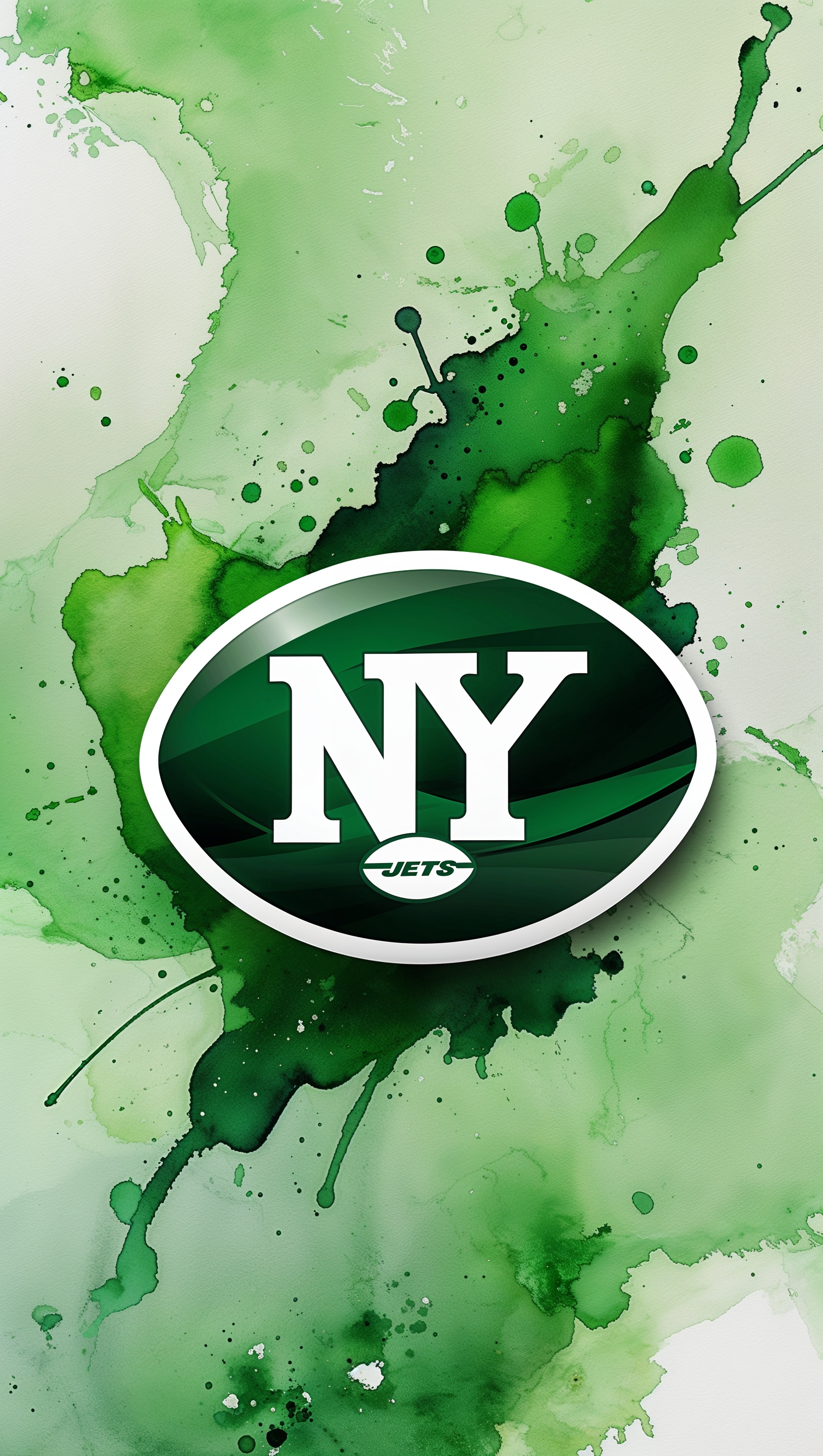 Green watercolor splash with NY Jets logo in the center for iPhone wallpaper