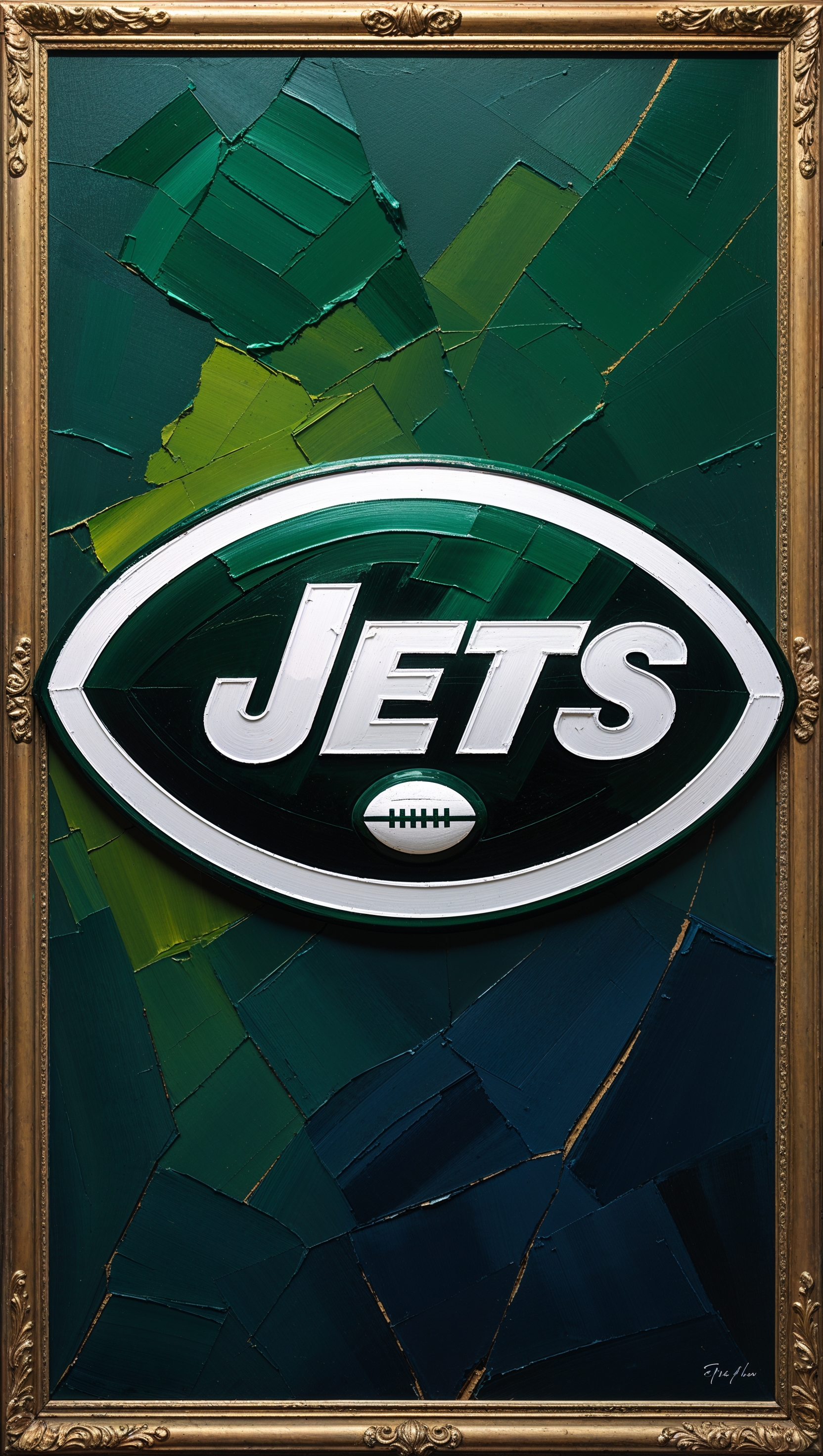 NY Jets as an oil painting on canvas for iPhone wallpaper