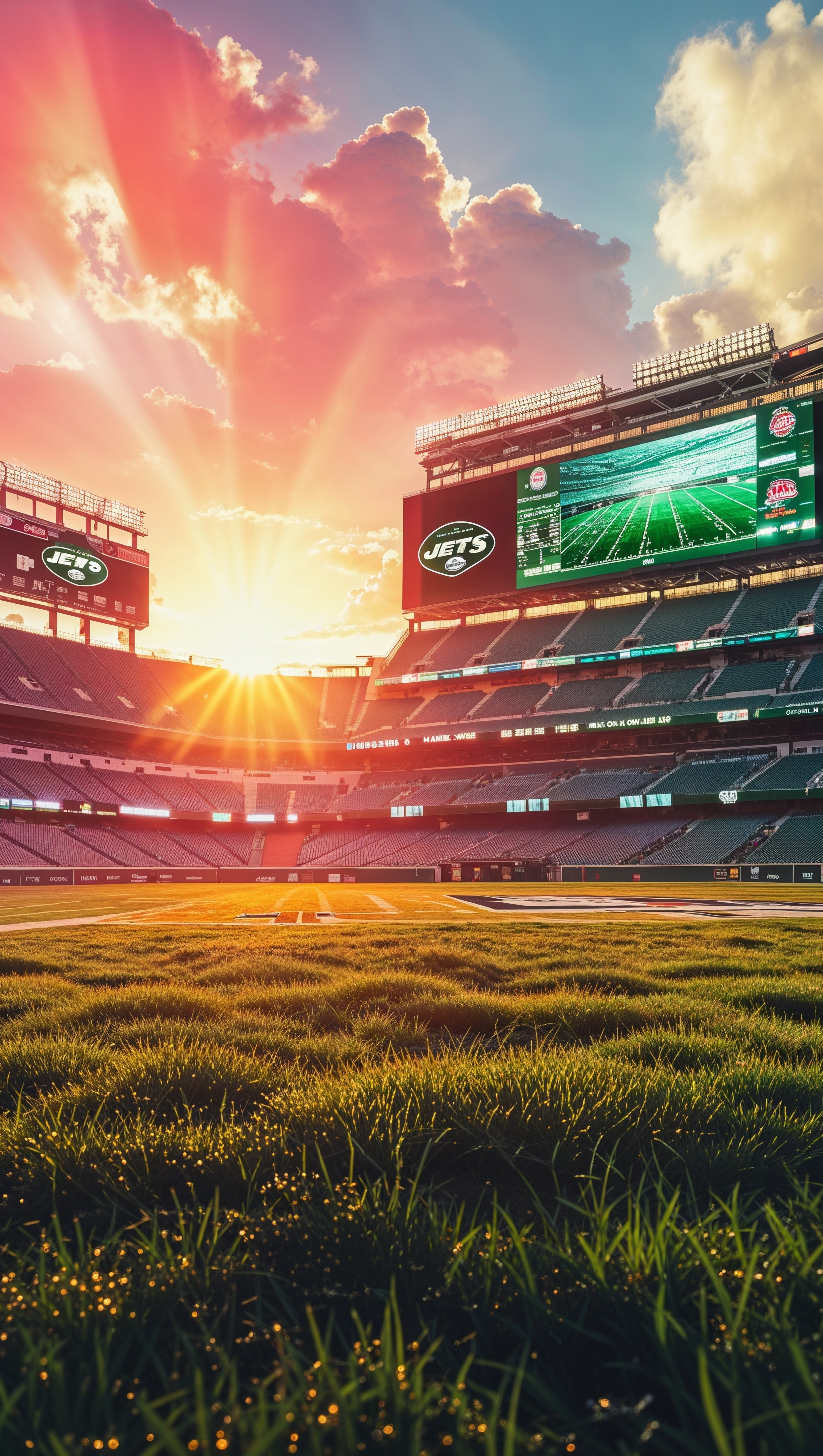 Sunrise background over NY Jets stadium for iPhone wallpaper