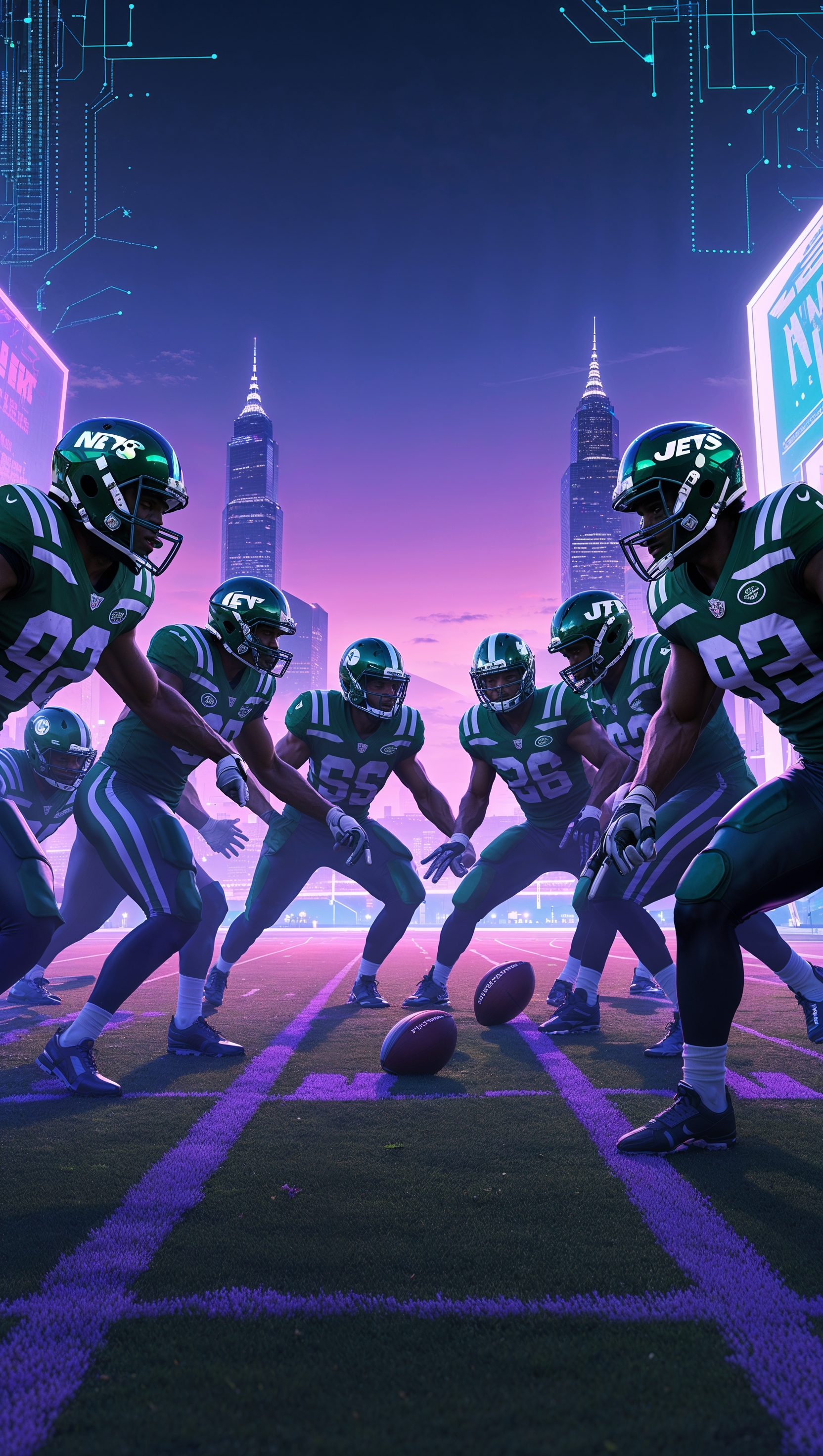 Futuristic concept of NY Jets robots playing football for iPhone wallpaper
