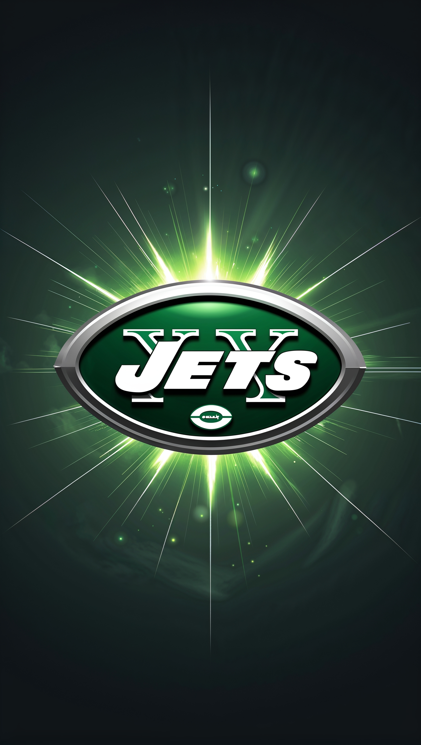 3D NY Jets logo with light burst effect for iPhone wallpaper