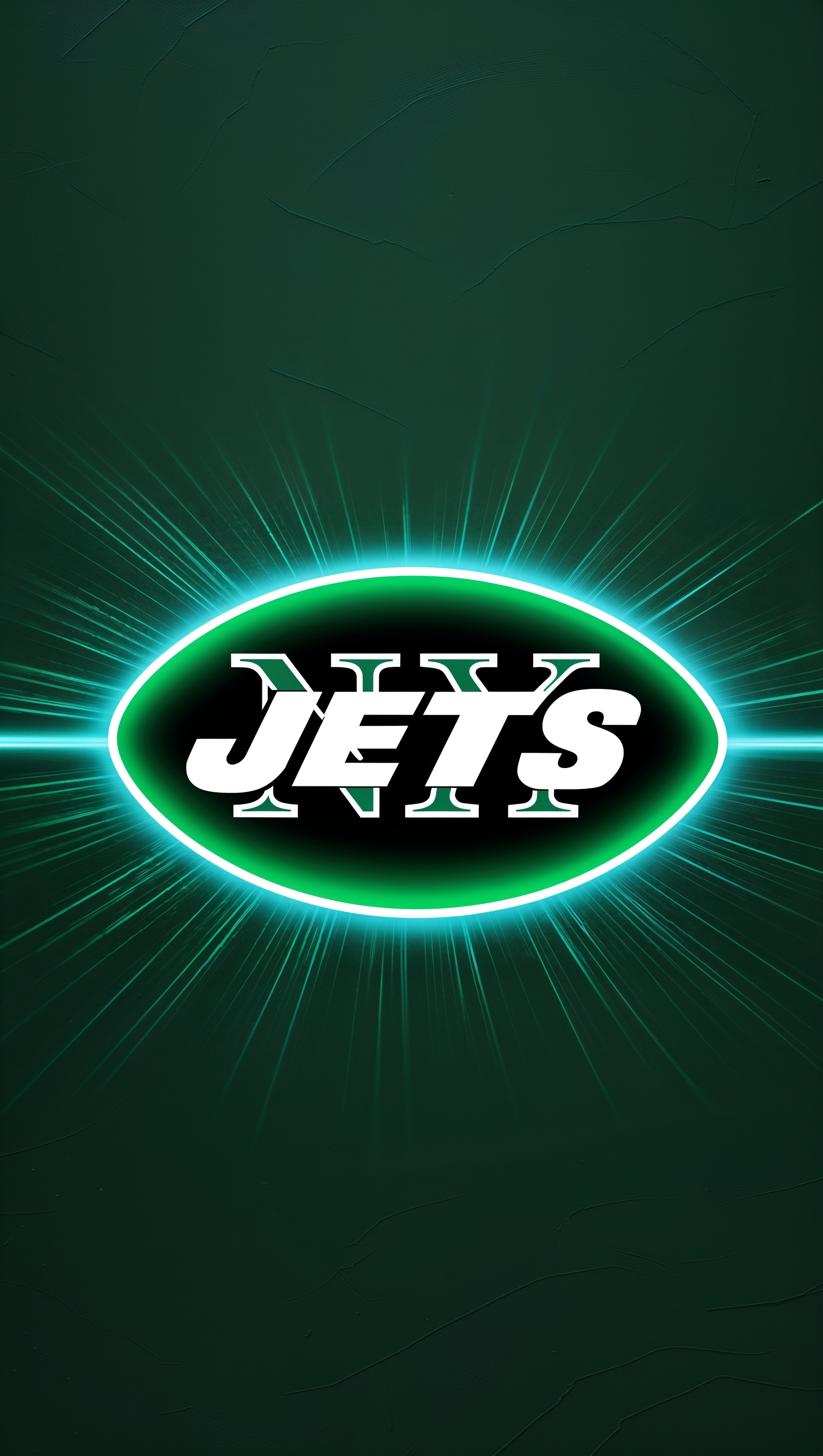NY Jets logo with dark green background and neon glow effect for iPhone wallpaper