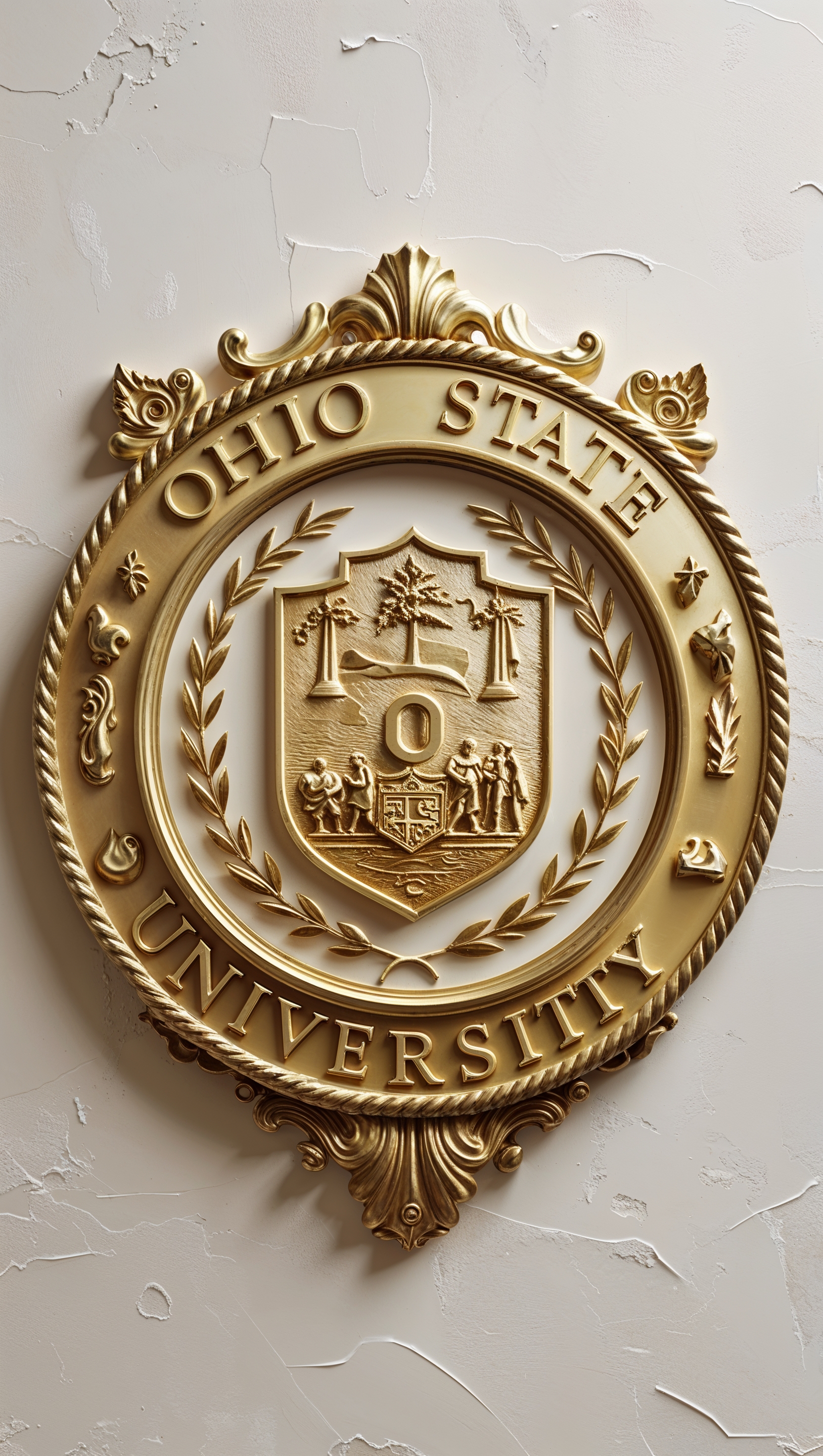Ohio State University seal in golden texture, elegant and classic design, iPhone wallpaper