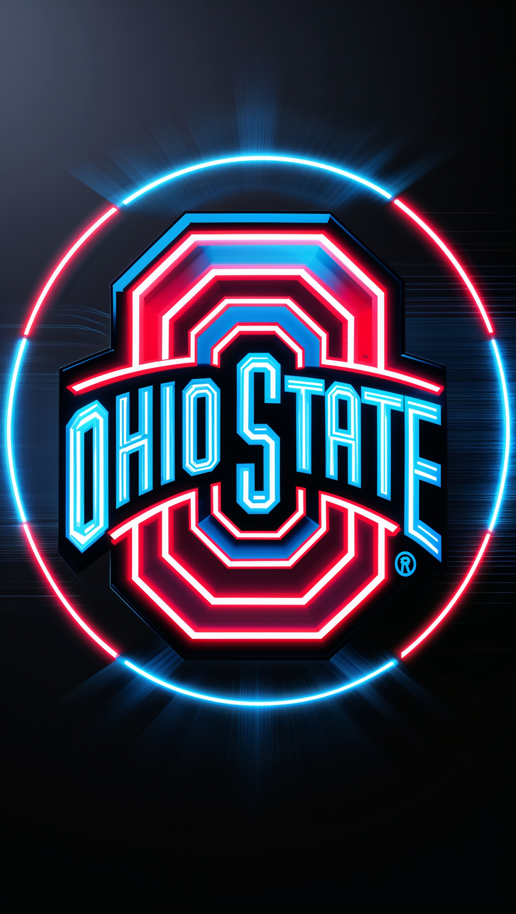 Ohio State University shield with futuristic neon glow, black background iPhone wallpaper