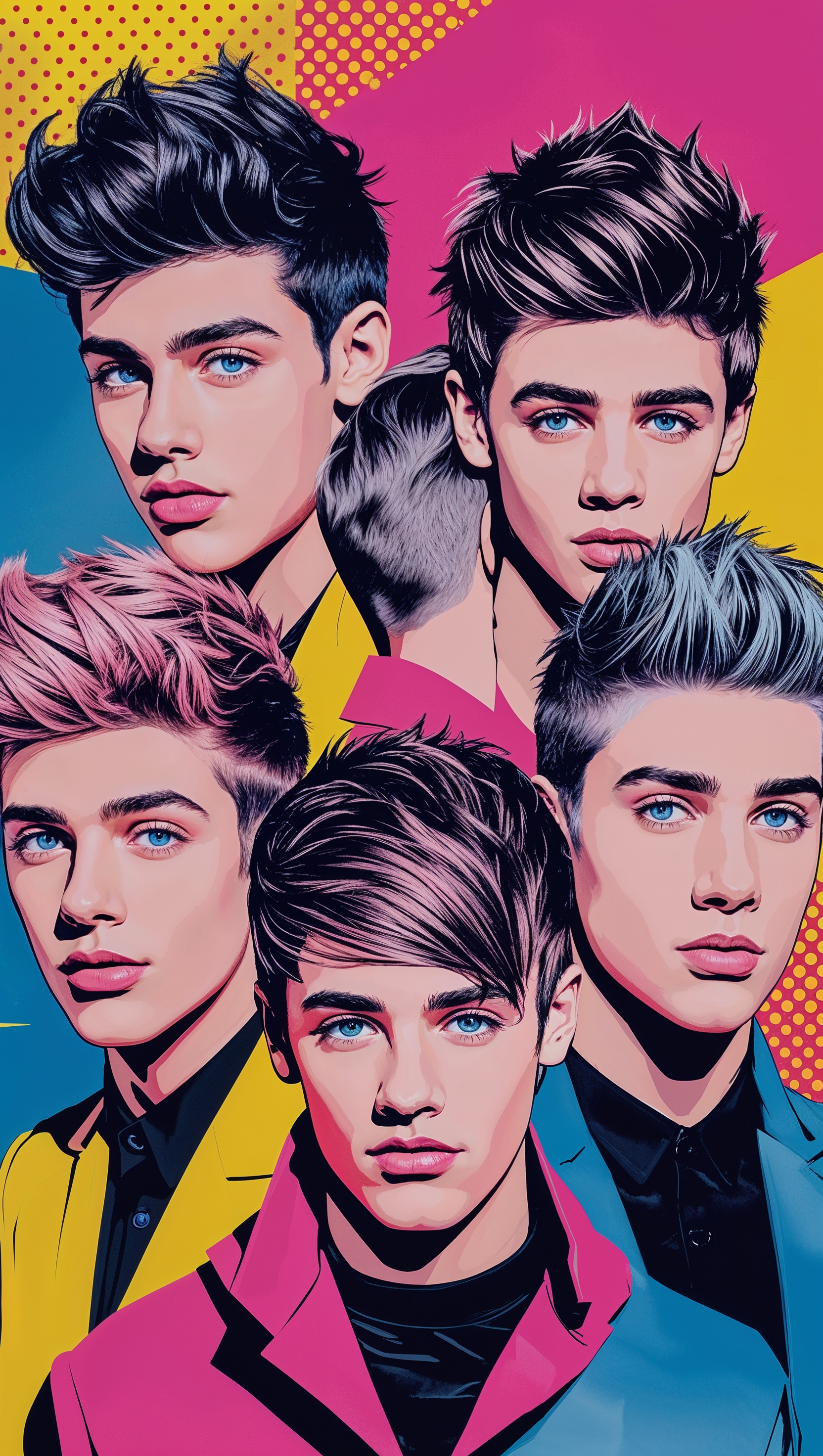 Pop art version of One Direction, iPhone-sized wallpaper