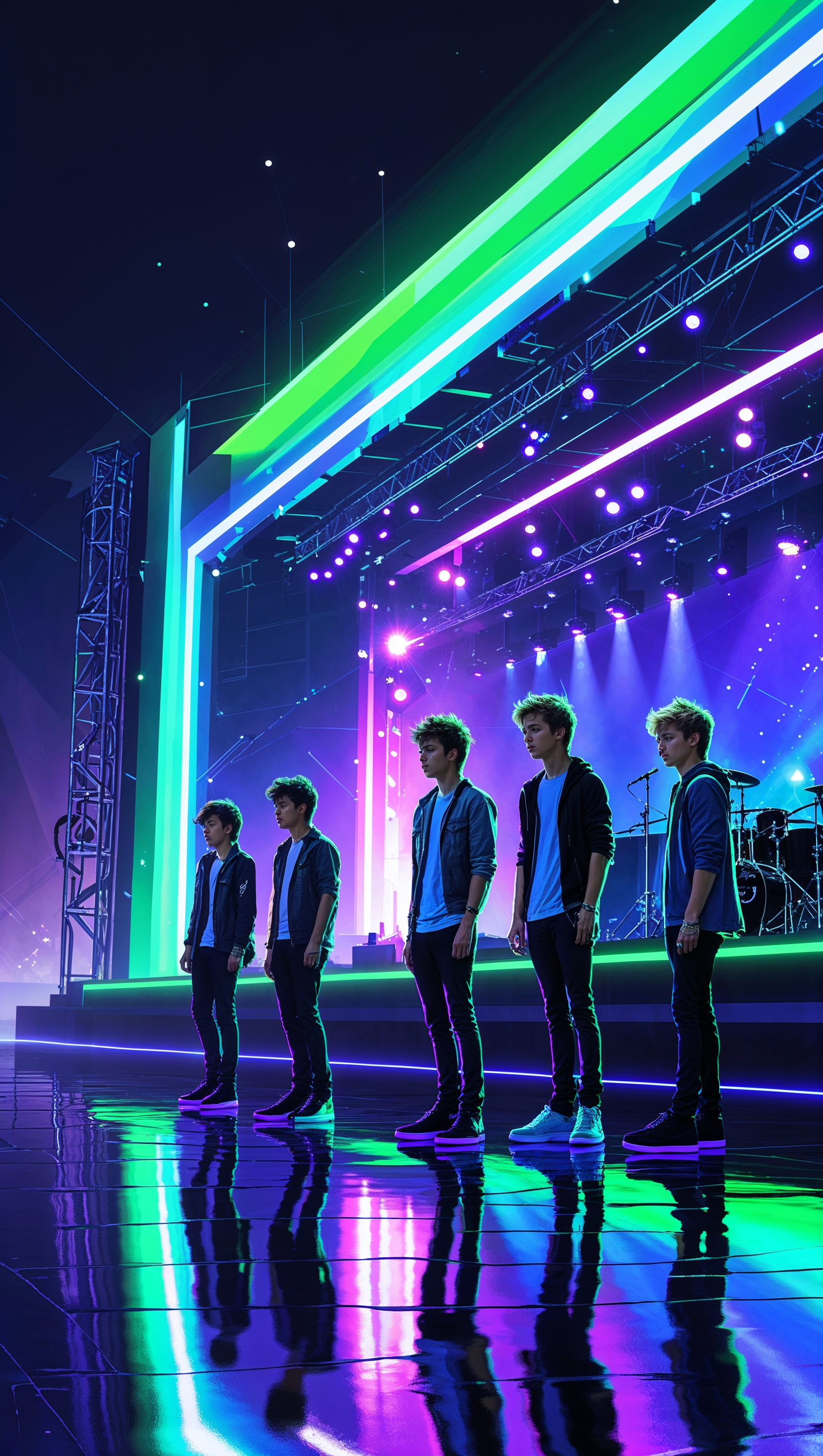 One Direction concert stage with glowing lights, iPhone wallpaper