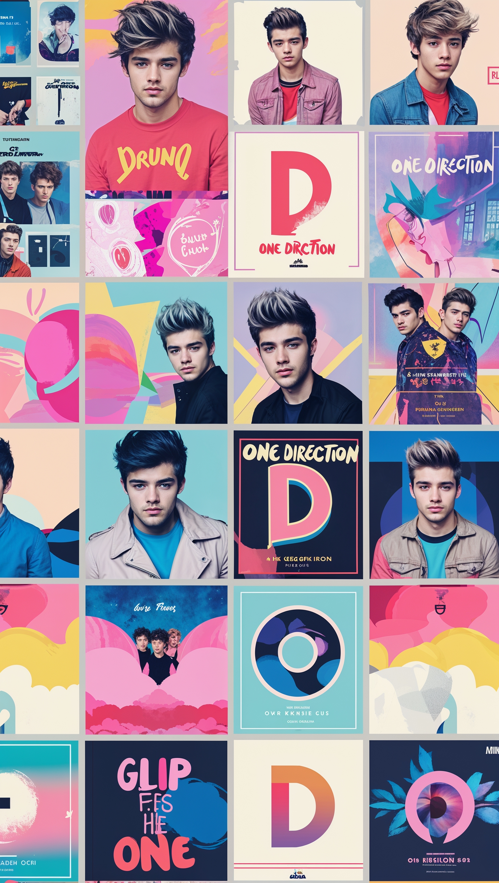 Collage of One Direction album covers, iPhone wallpaper
