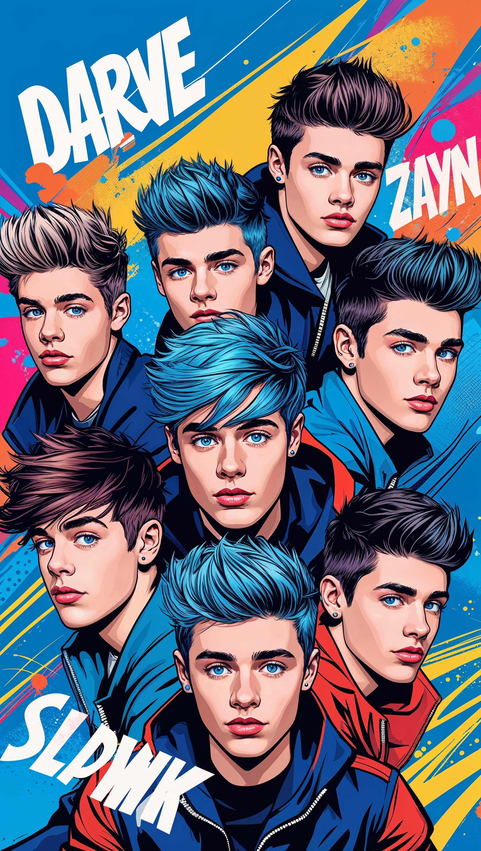 One Direction band photo turned into comic book art, iPhone background