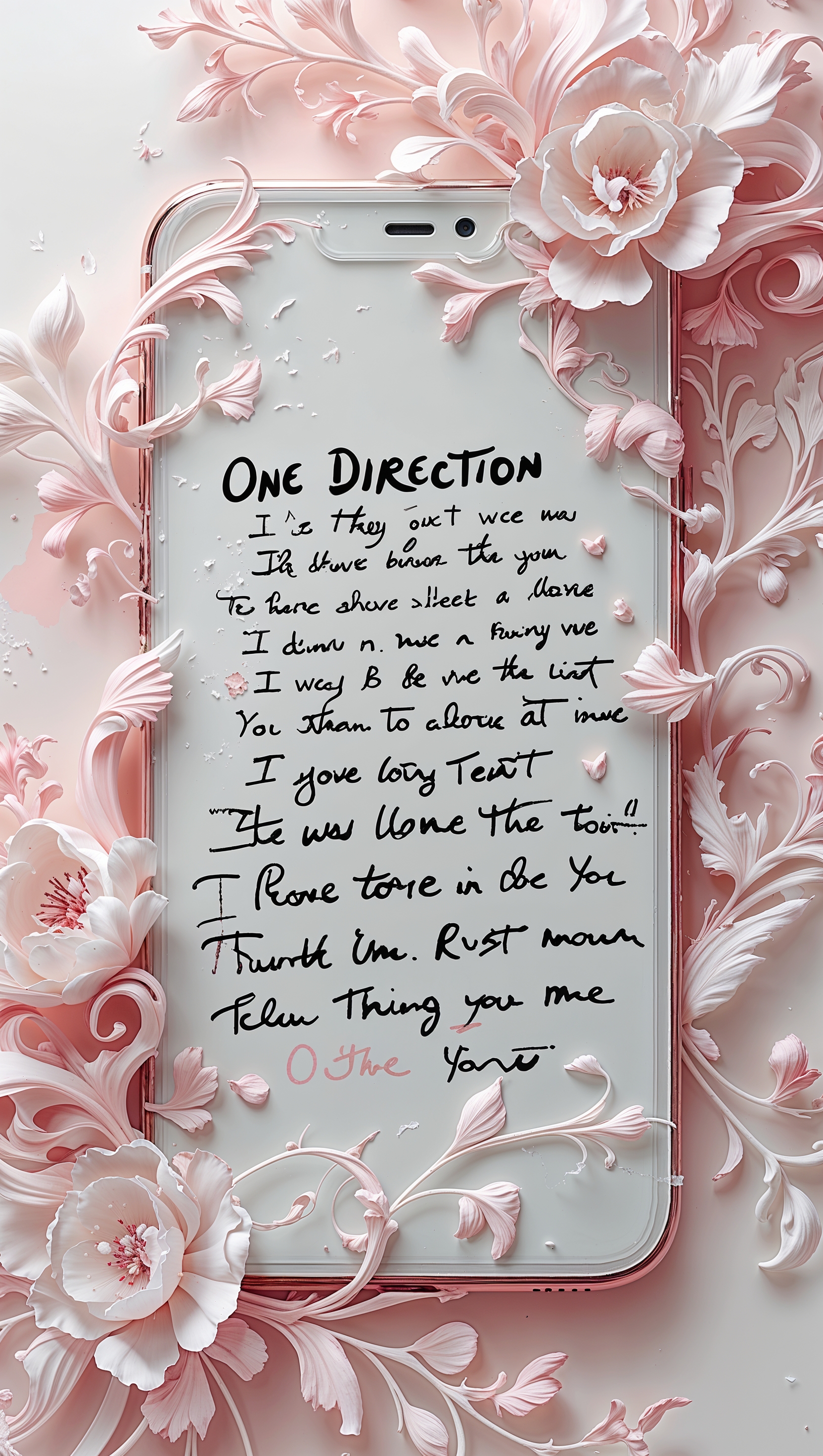 One Direction handwritten lyrics with floral frame, iPhone background