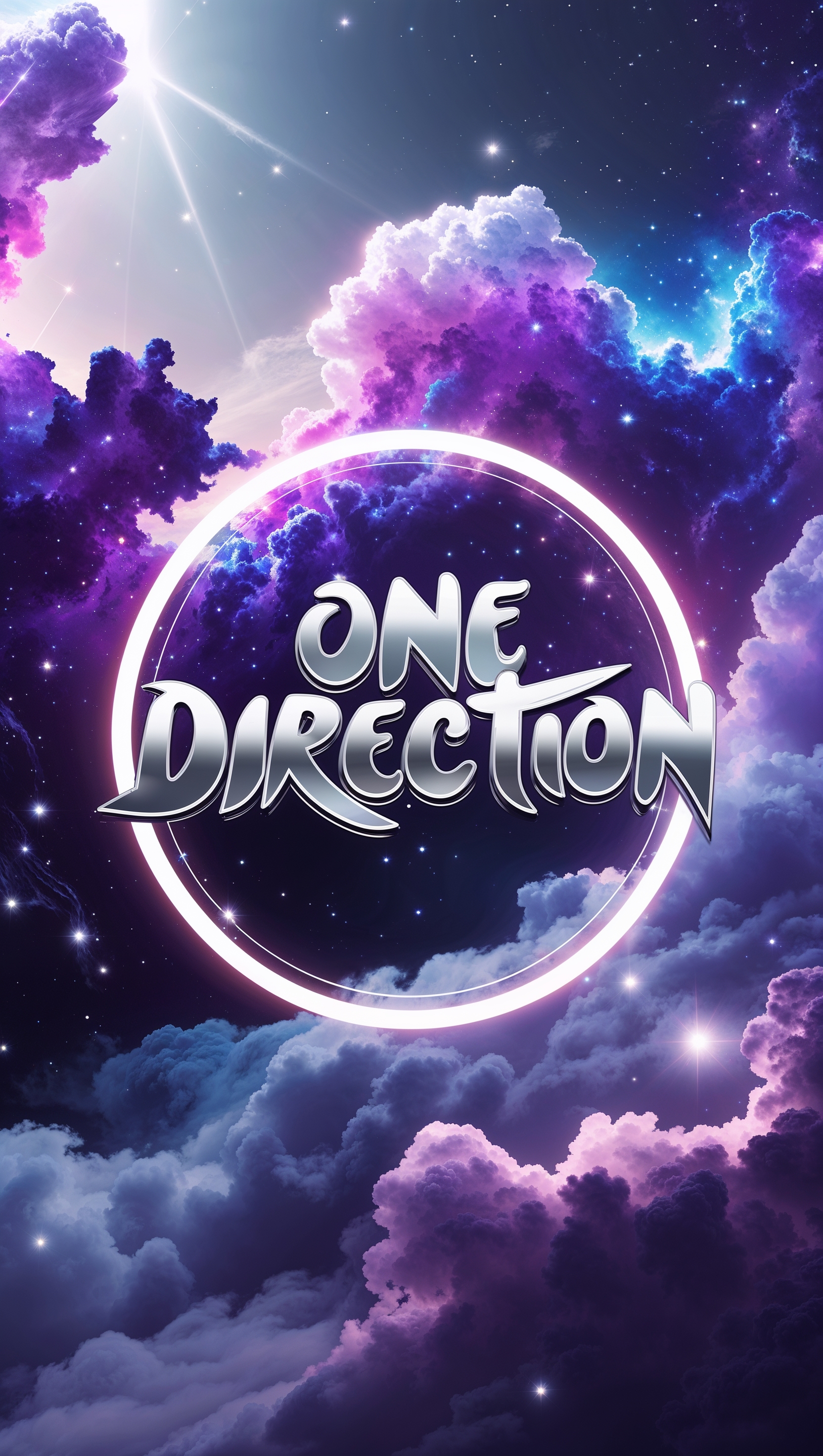 Galaxy with One Direction logo in the center, iPhone background